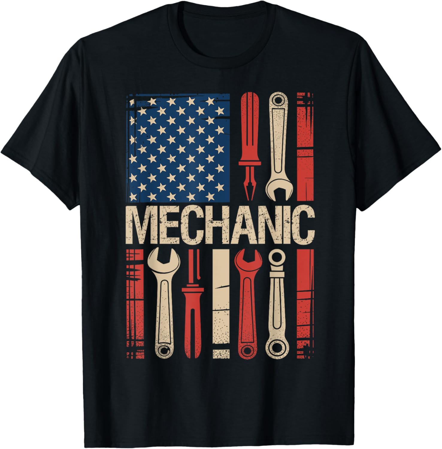 Mens Mechanic American Flag Vintage Car Mechanic