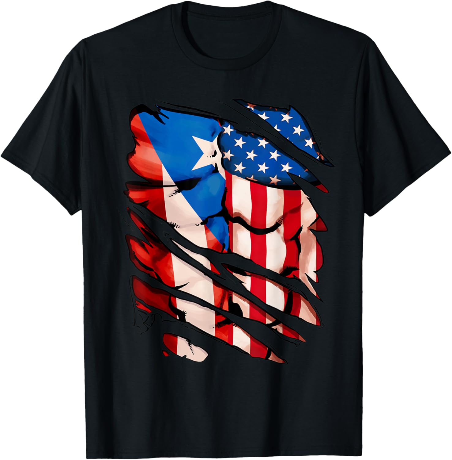 Puerto Rican American Flag Rico Drawn Fake Muscles Bibs