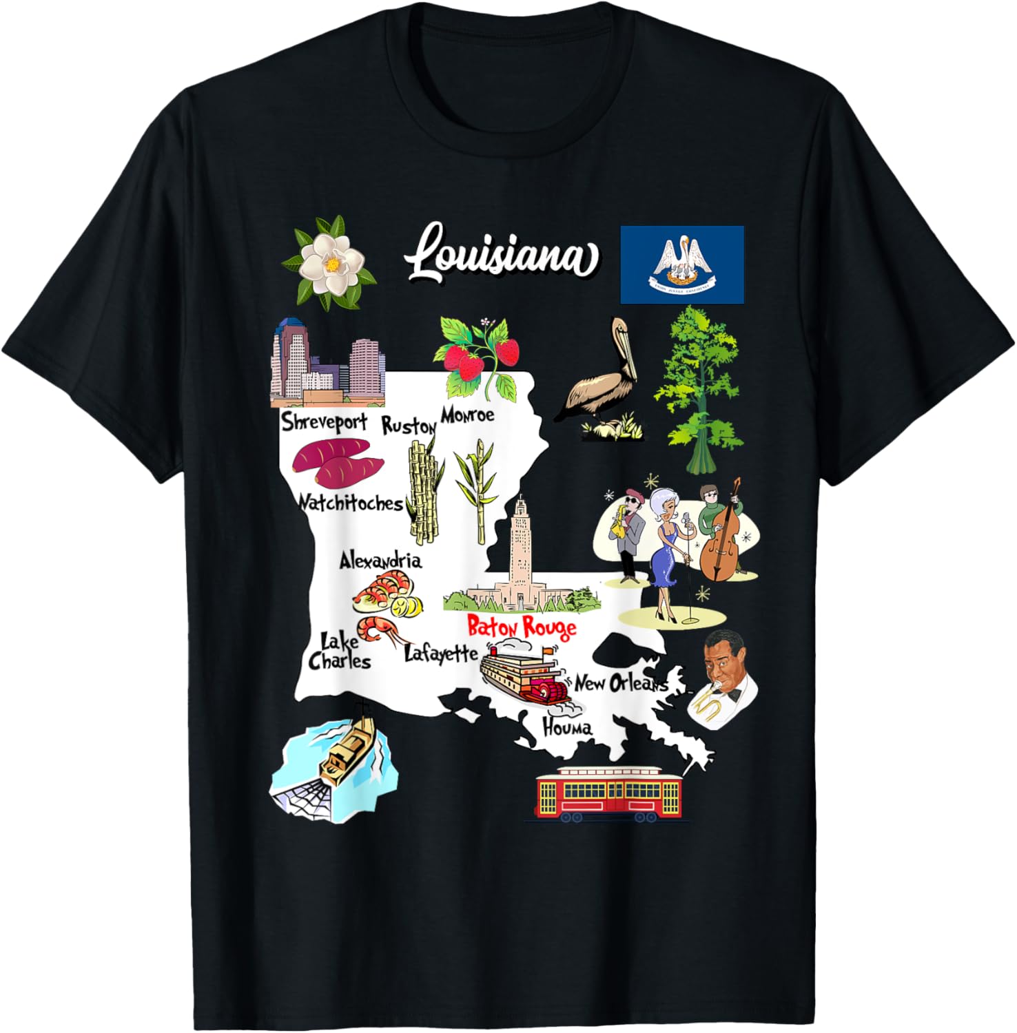 Illustrated Map Of Louisiana In The Usa Cities Symbols
