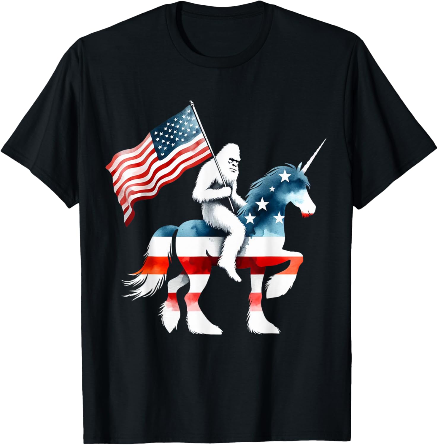 Patriotic Bigfoot Riding Unicorn American Flag 4Th Of July