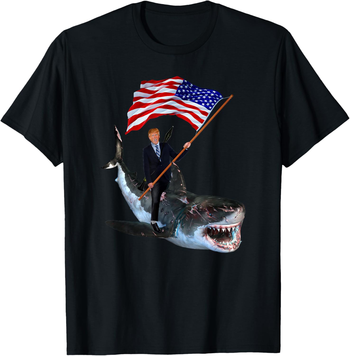 Epic Trump Riding Shark With Usa Flag Shirt