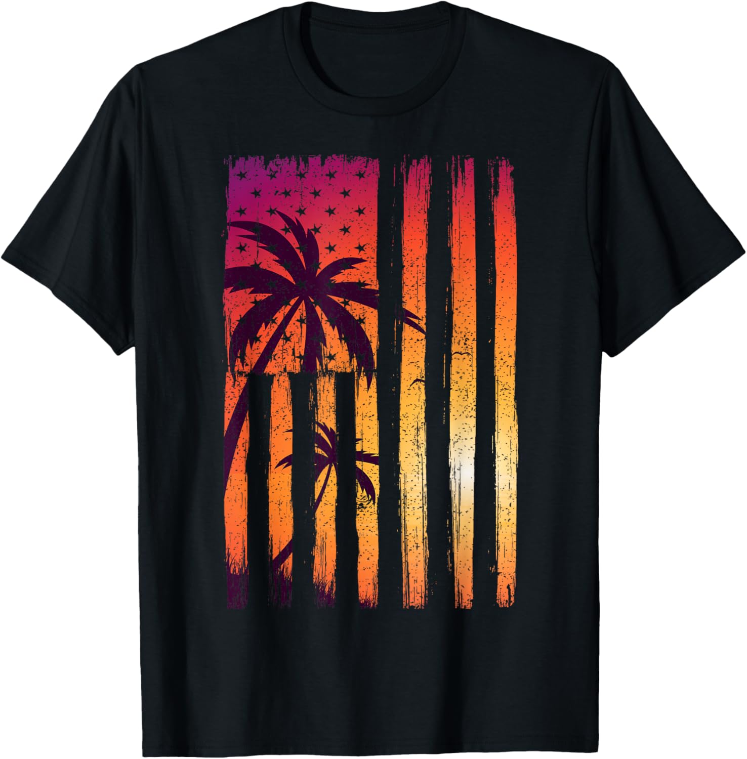 Summer Sunset Palm Trees American Flag Cool Spring Beach