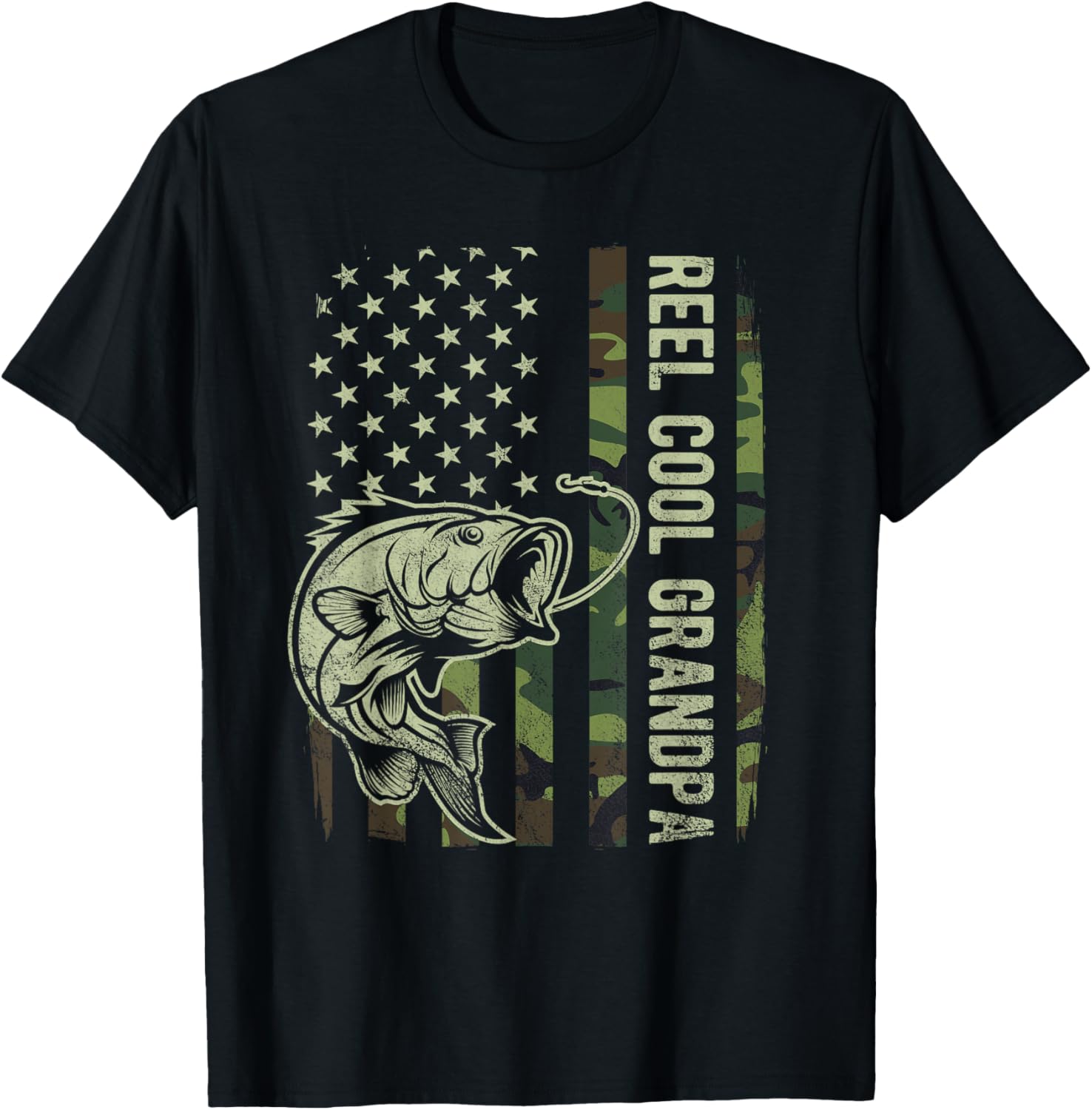 Reel Cool Grandpa Camouflage American Flag Fathers Day