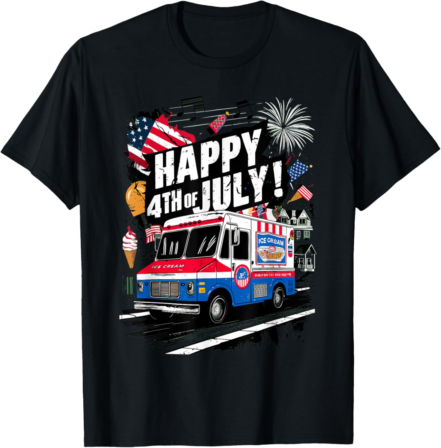Happy 4Th Of July Nostalgic Ice Cream Truck American Flag