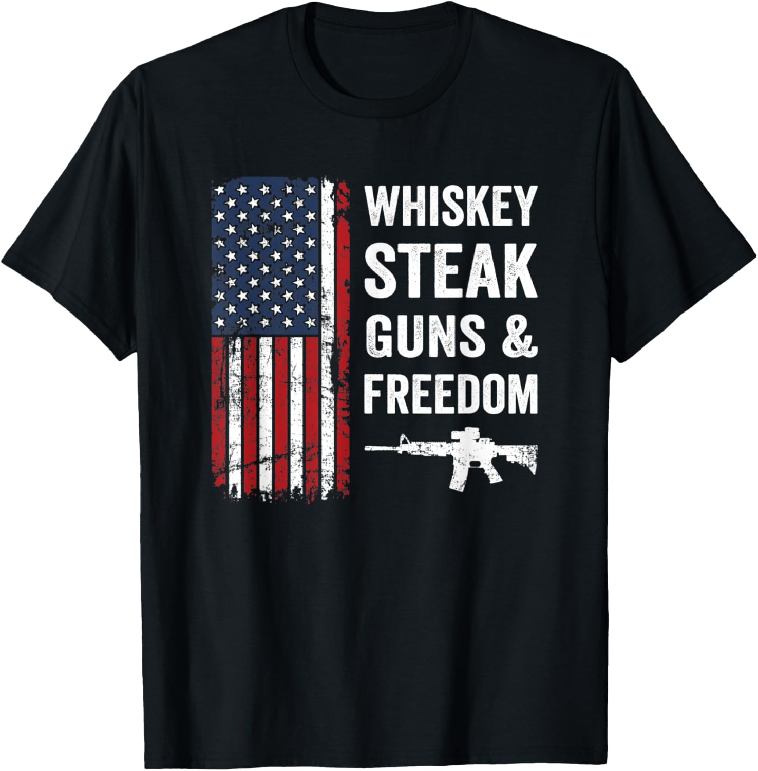 Whiskey Steak Guns Freedom Bbq Drinking Usa Flag Mens Gun