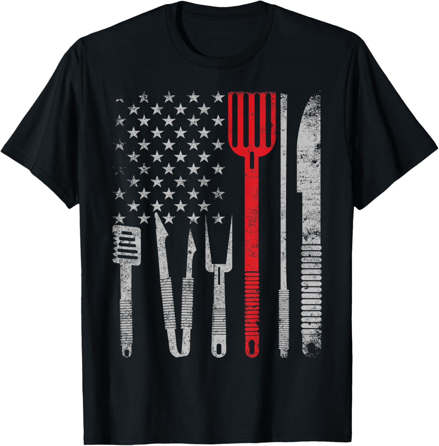 Bbq Grill Pork With 4Th July Usa Flag Cooking Chef T Shirt