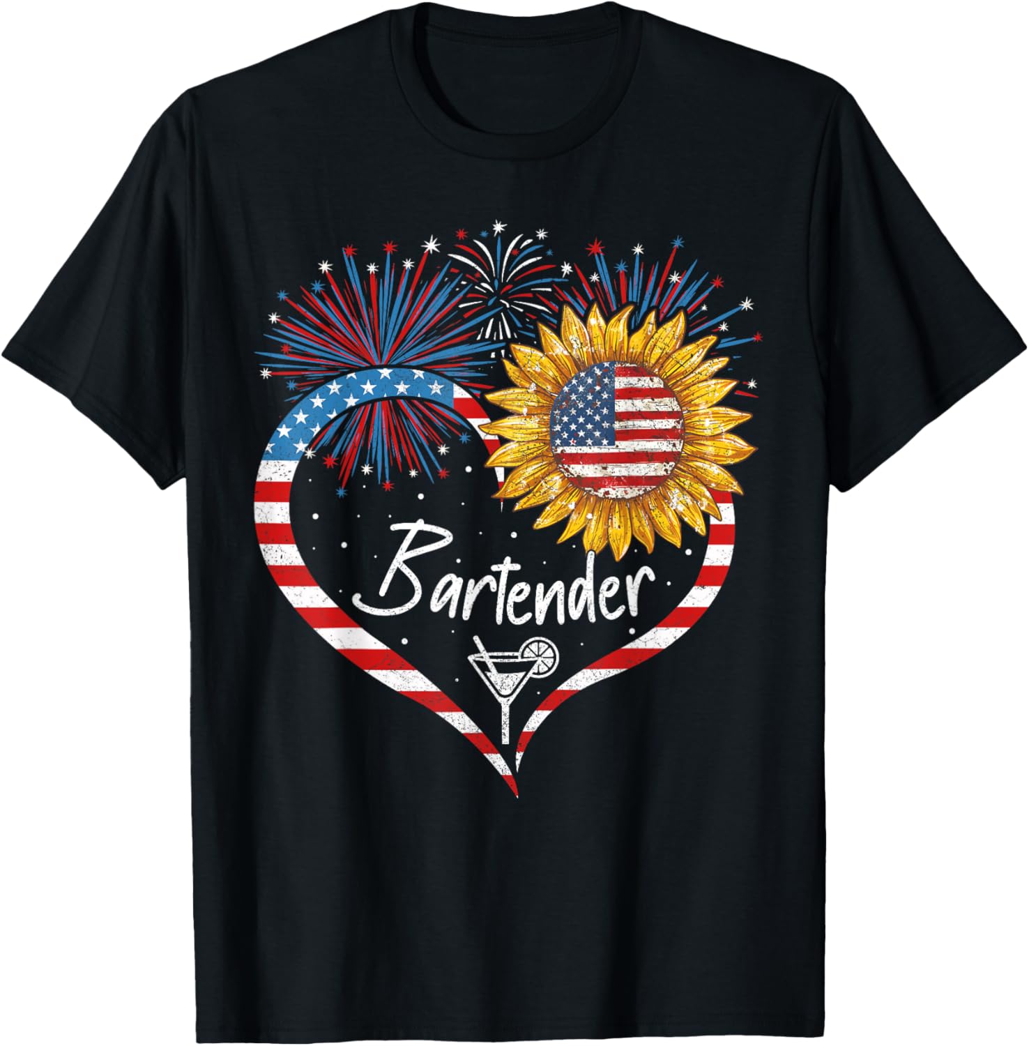 Patriotic Bartender July 4Th American Flag Sunflower Heart