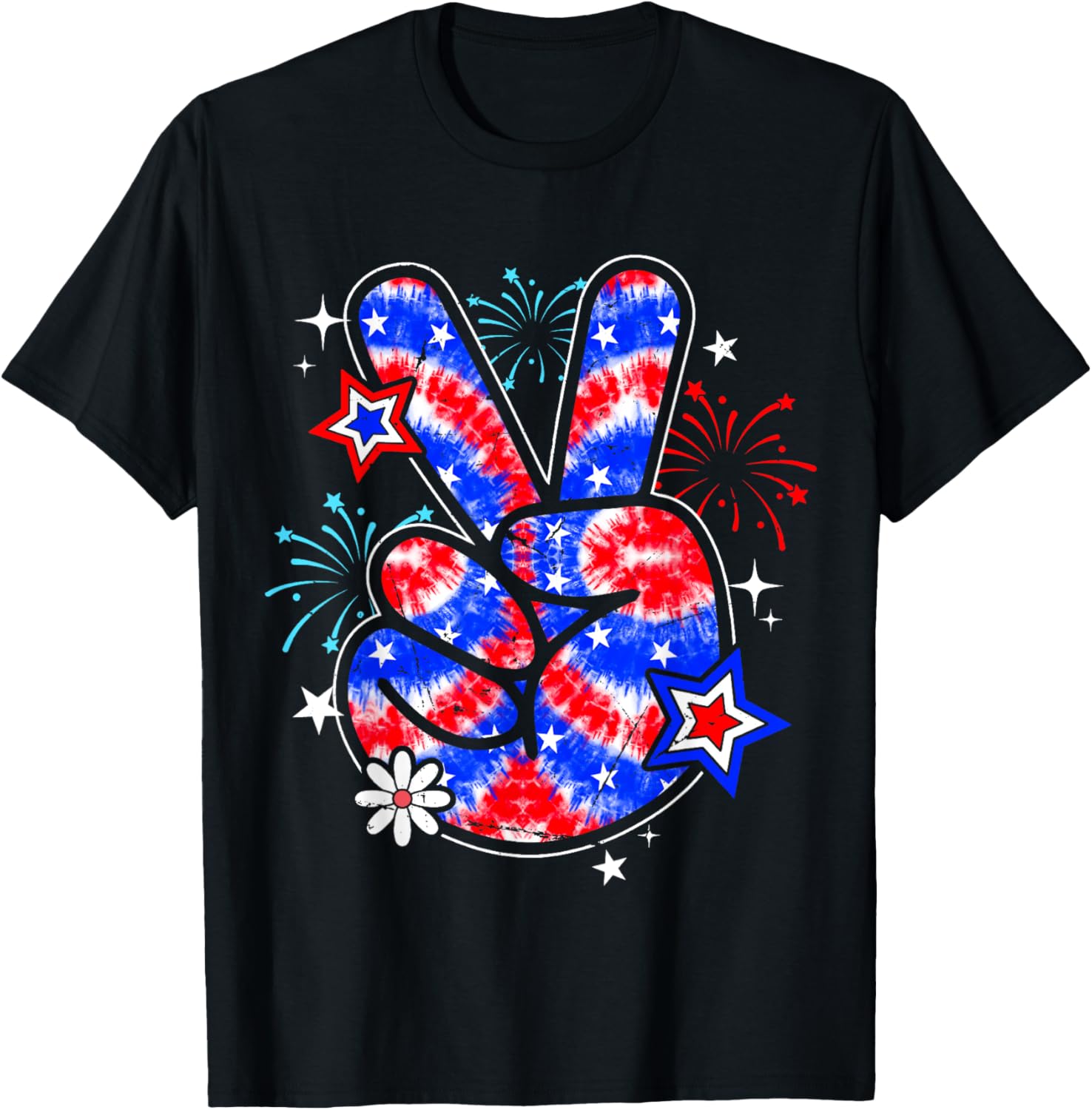 Tie Dye American Flag Peace Sign Hand 4Th Of July Patriotic