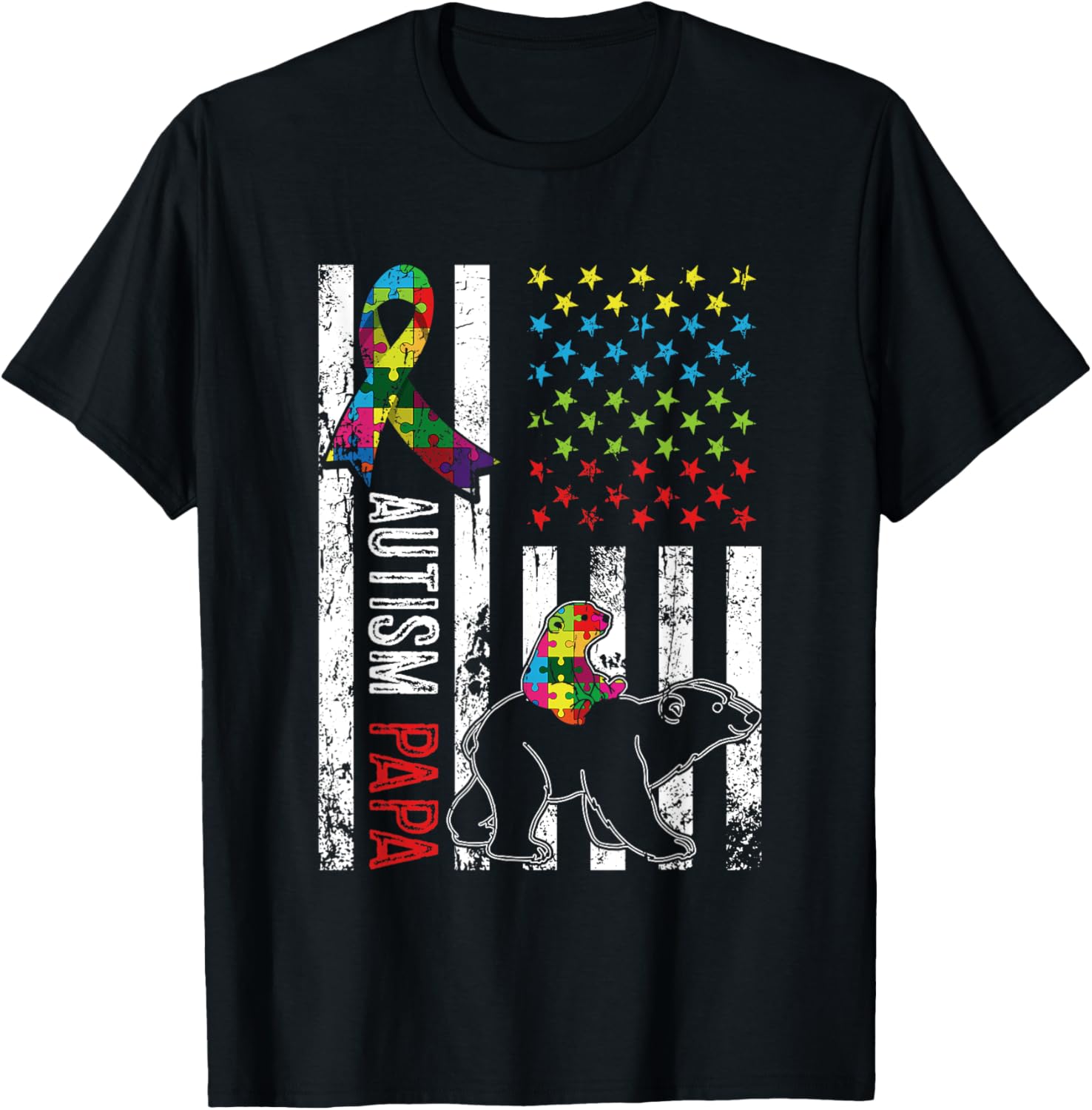 Distressed American Flag Autism Papa Bear Awareness