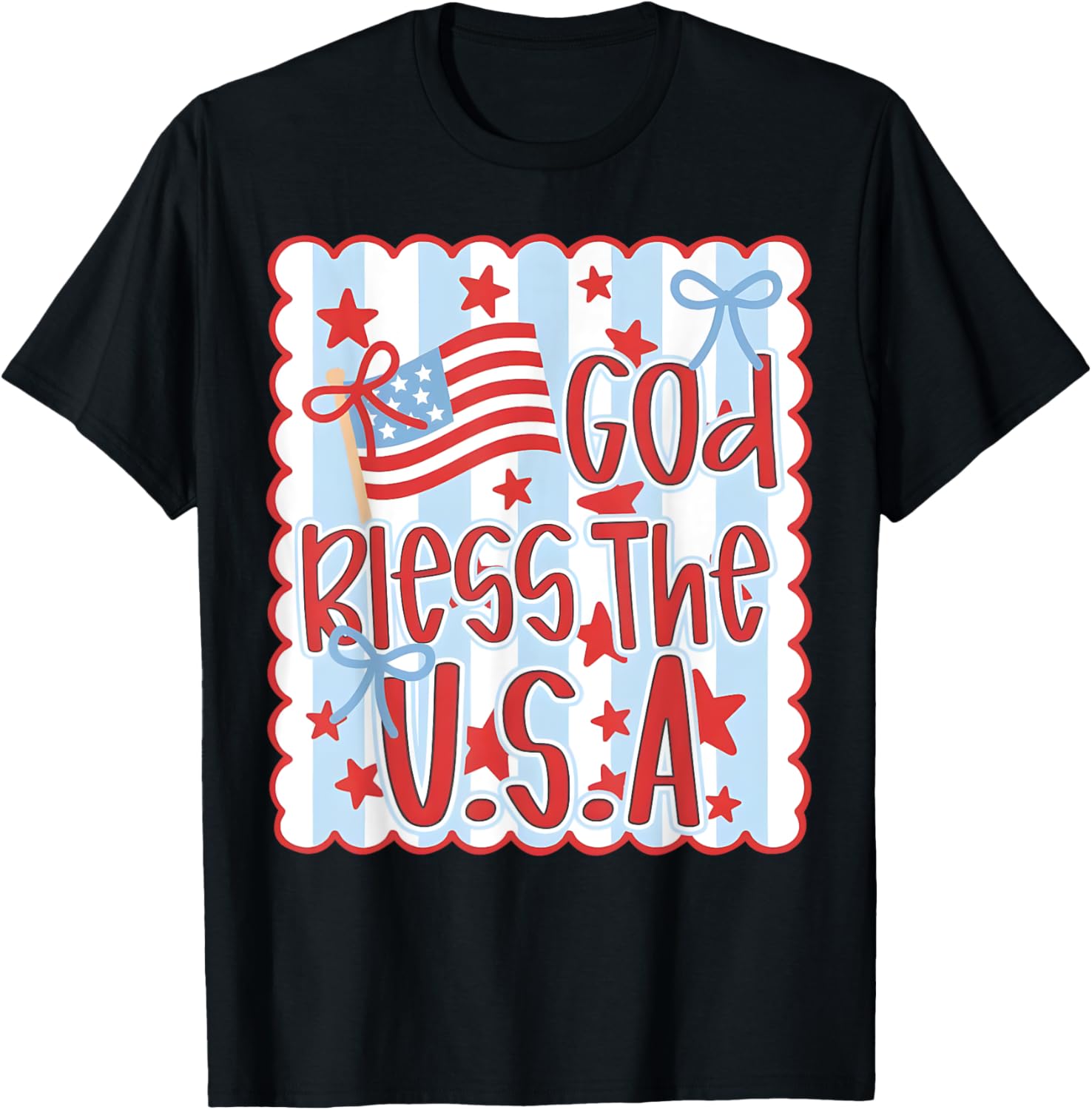 God Bless The Usa American Flag Coquette Bow 4Th Of July