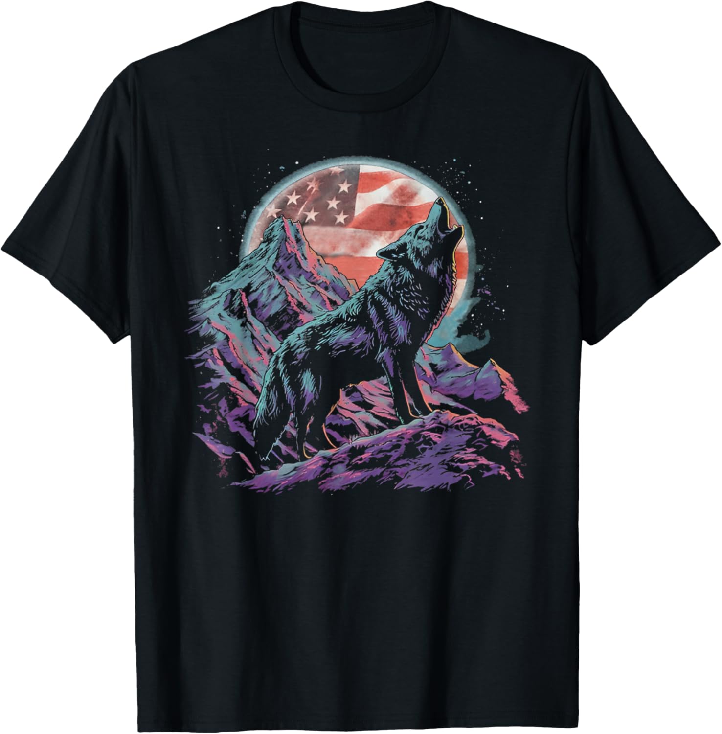 Wolves 4Th Of July American Flag Howling Wolf Under Usa Moon