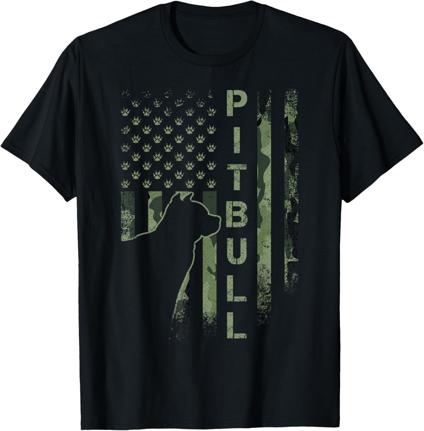 Vintage Usa American Camo Flag Pitbull Dog Silhouette Pittie