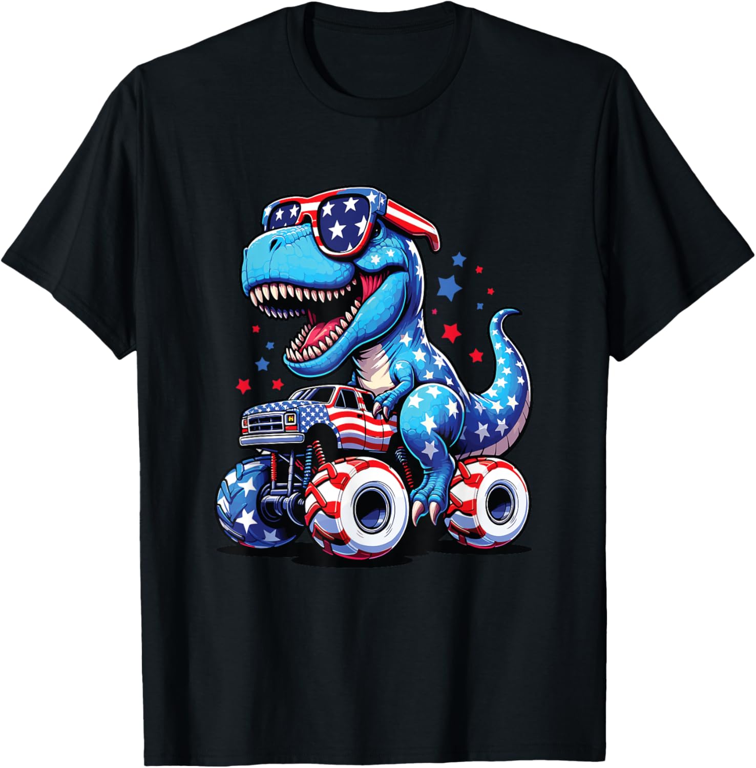4Th Of July T Rex Dino Trex Dinosaur Monster Truck Usa Flag