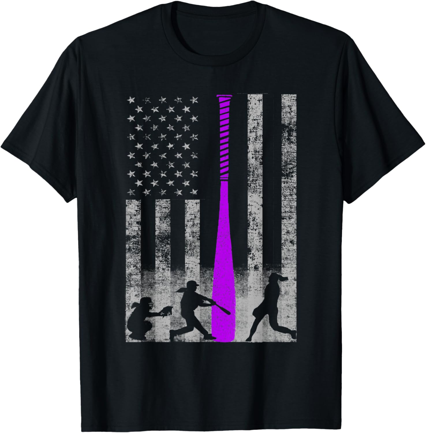 Softball American Flag Purple Bat Softball Flag