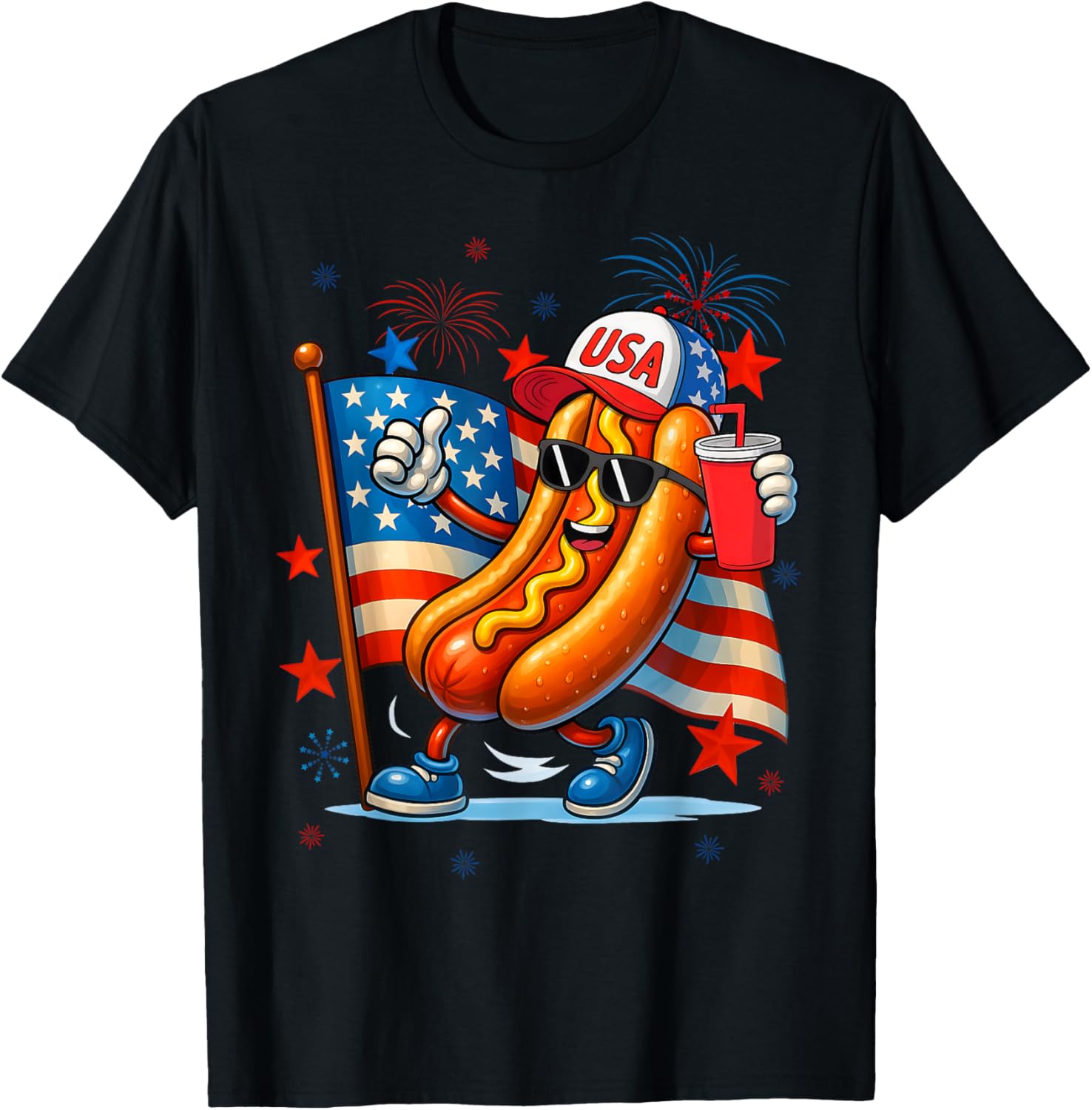 4Th Of July Hotdog American Flag Patriotic Fireworks Funny