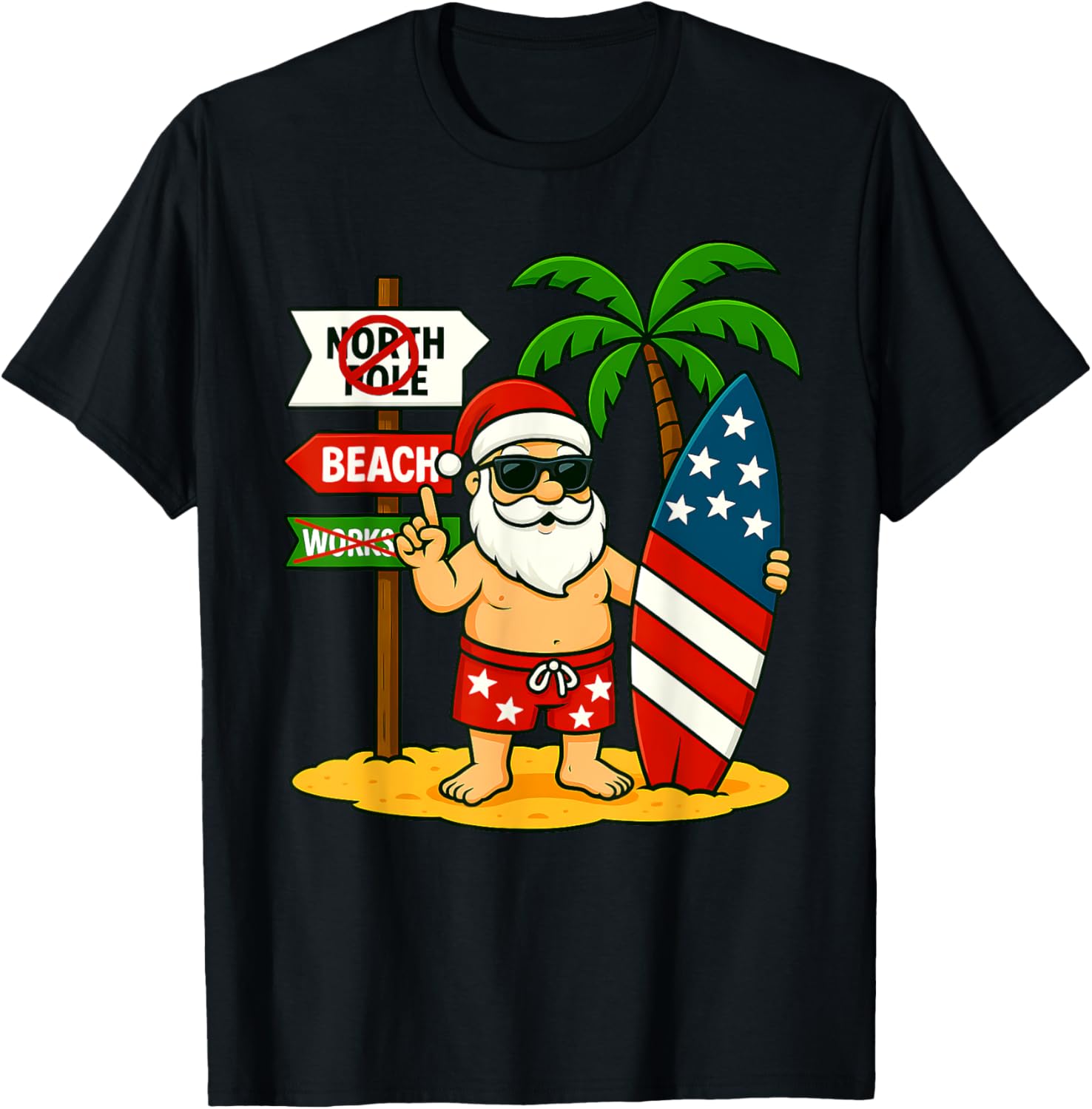 Christmas In July Santa Surfboard Usa Flag 4Th Of July