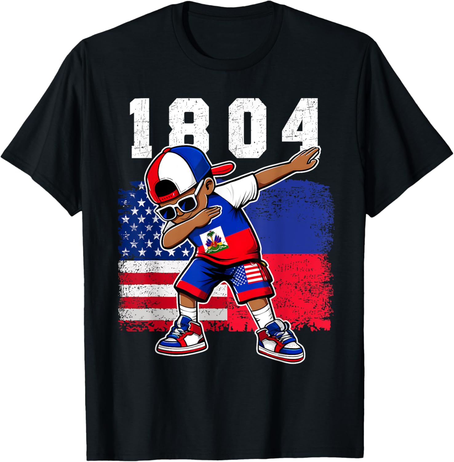 Half American Half Haitian Boy Kid Haiti Flag Usa Flag