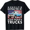 Easily Distracted By Old Pickup Trucks Usa Flag Trucker