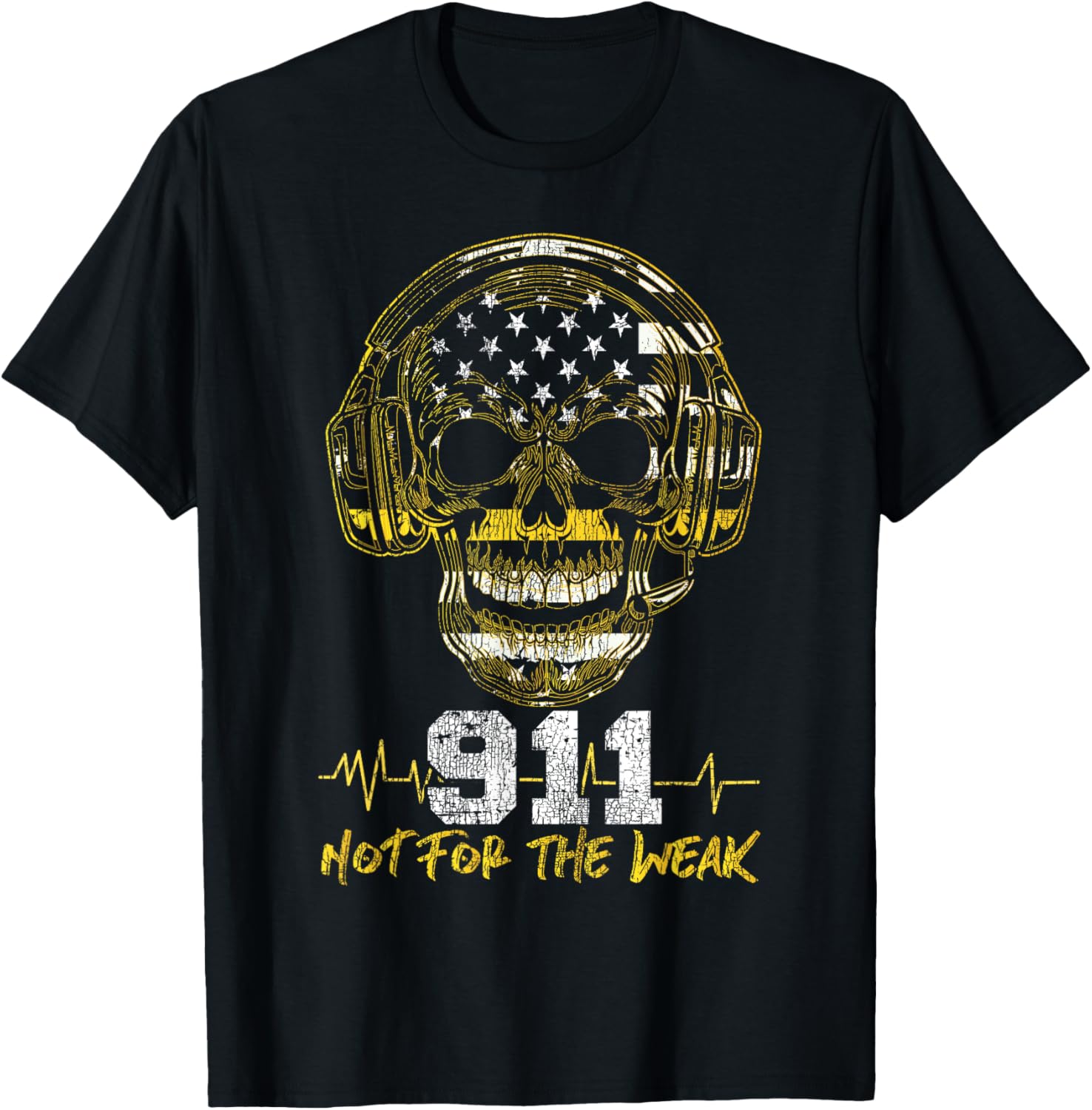 911 Dispatcher Thin Gold Yellow Line American Flag Skull Xxx