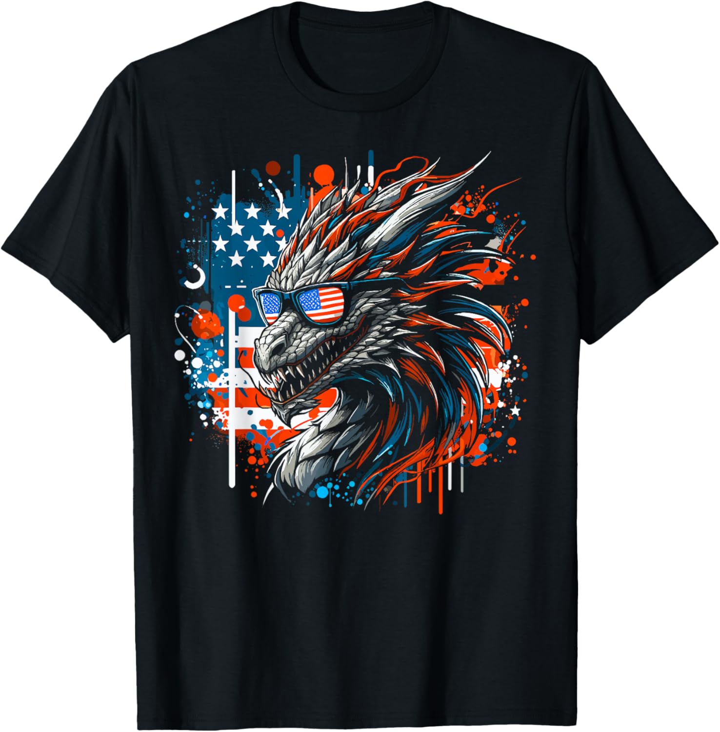 4Th Of July Patriotic Dragon Fantasy Blue Red Dragon Usa