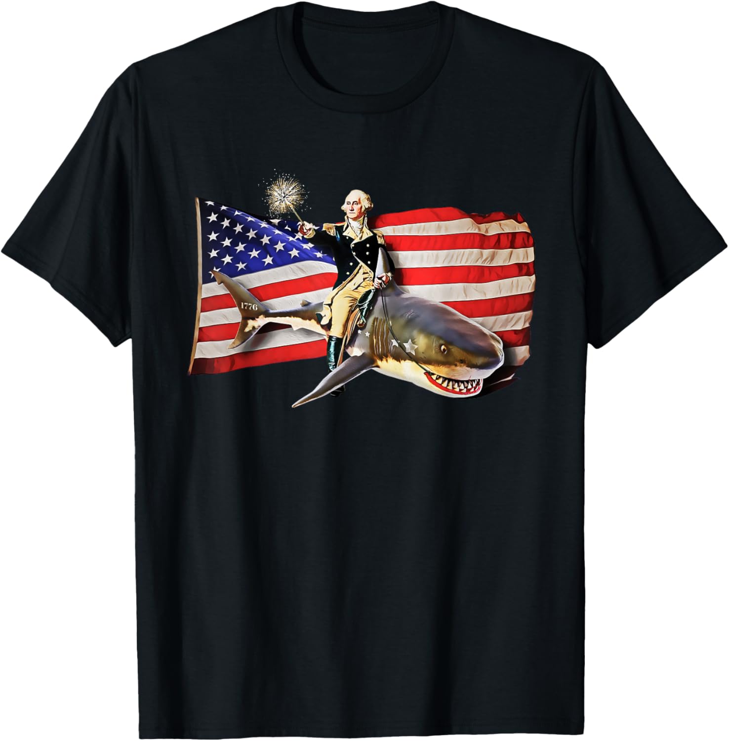 Washington Riding Shark Funny July 4Th American Flag