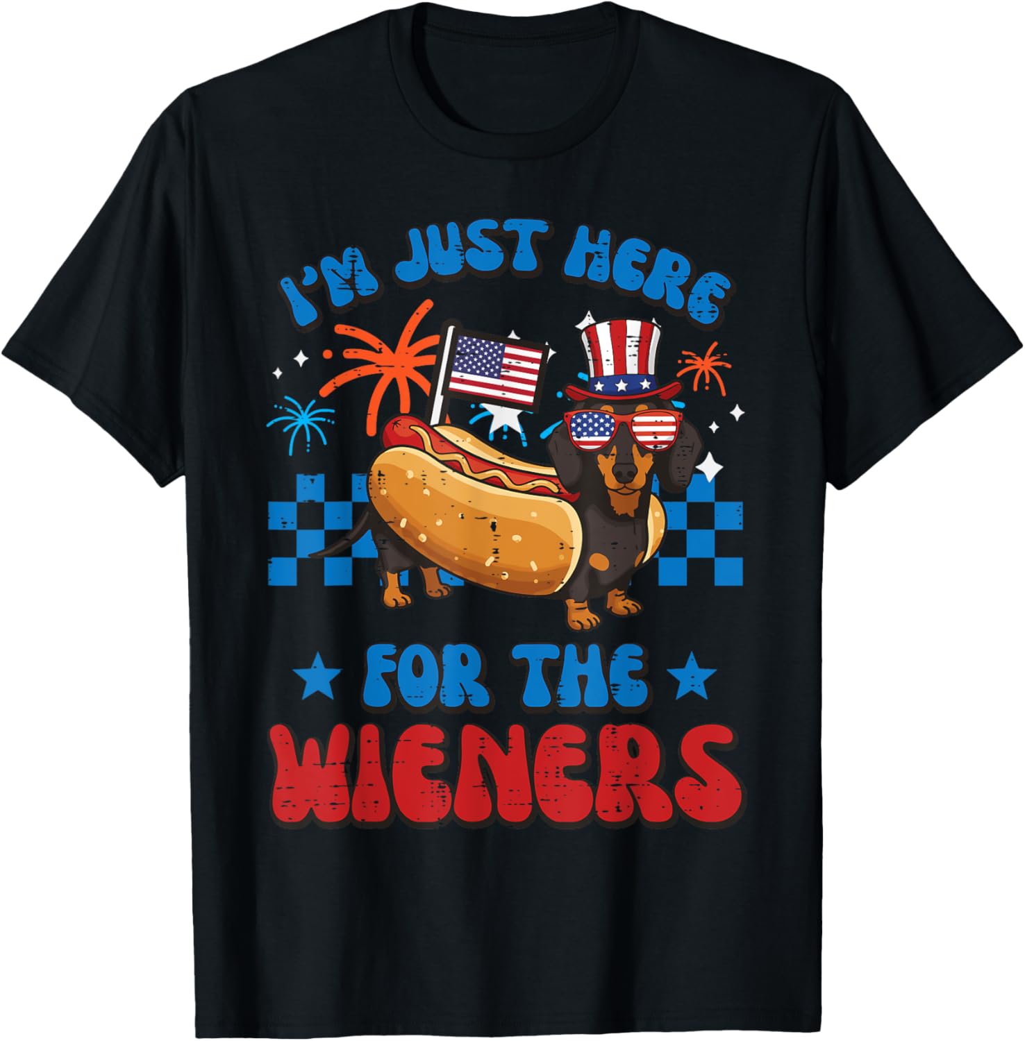 4Th Of July Dog Here For Wieners Dachshund Hotdog Men Women
