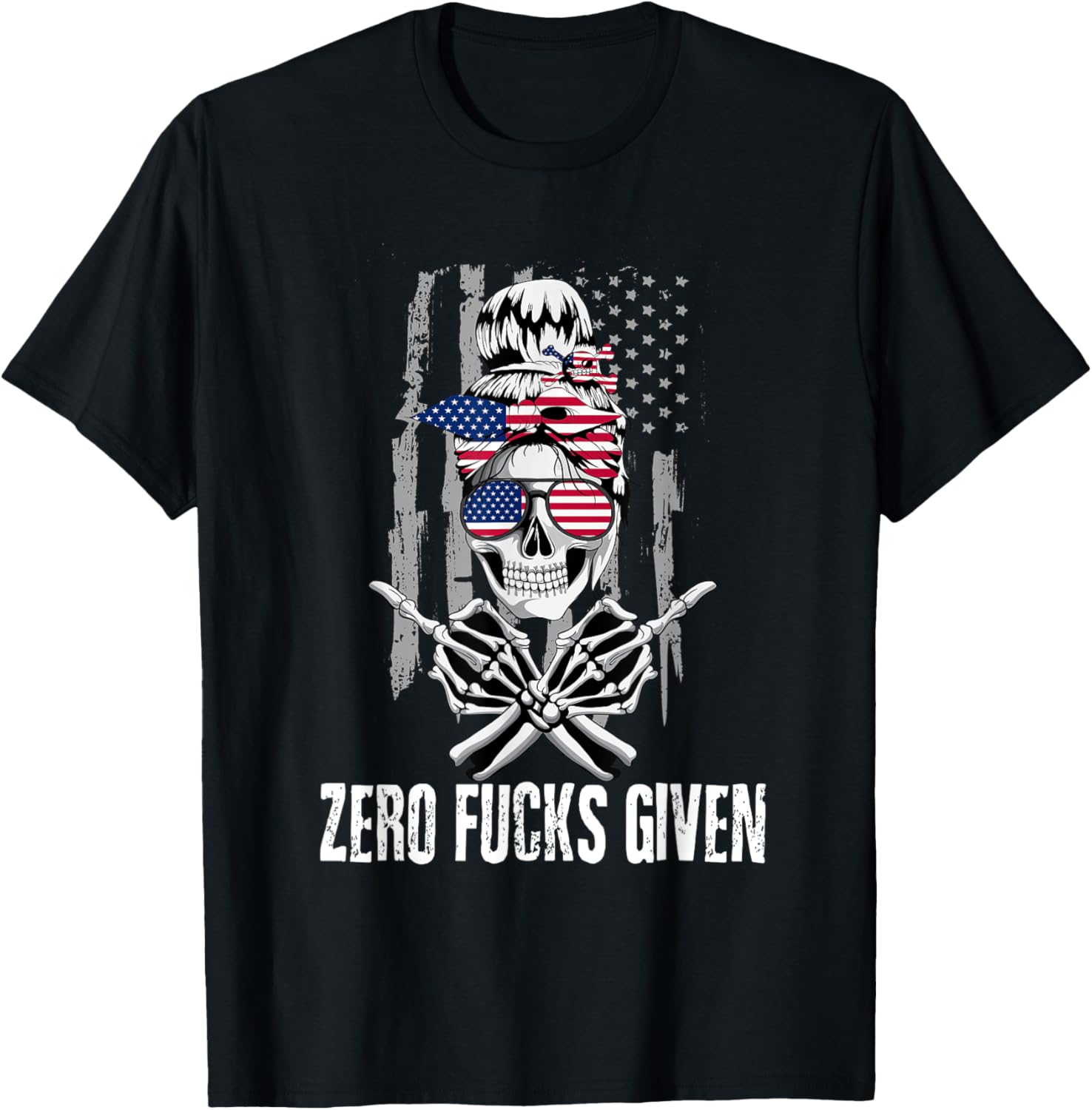 Sarcastic Saying Zero Fucks Given Usa Flag Skull