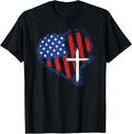 American Flag Heart Christian Cross Religious 4Th Of July