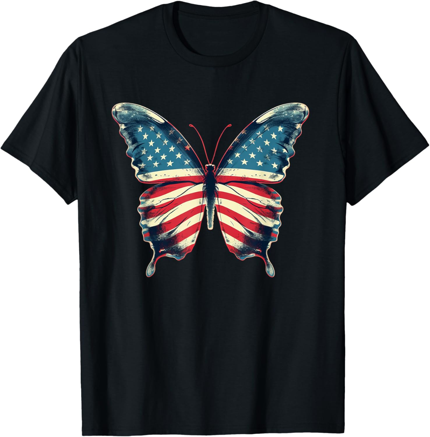 Butterfly Usa Flag Vintage Cute American 4Th Of July Girl
