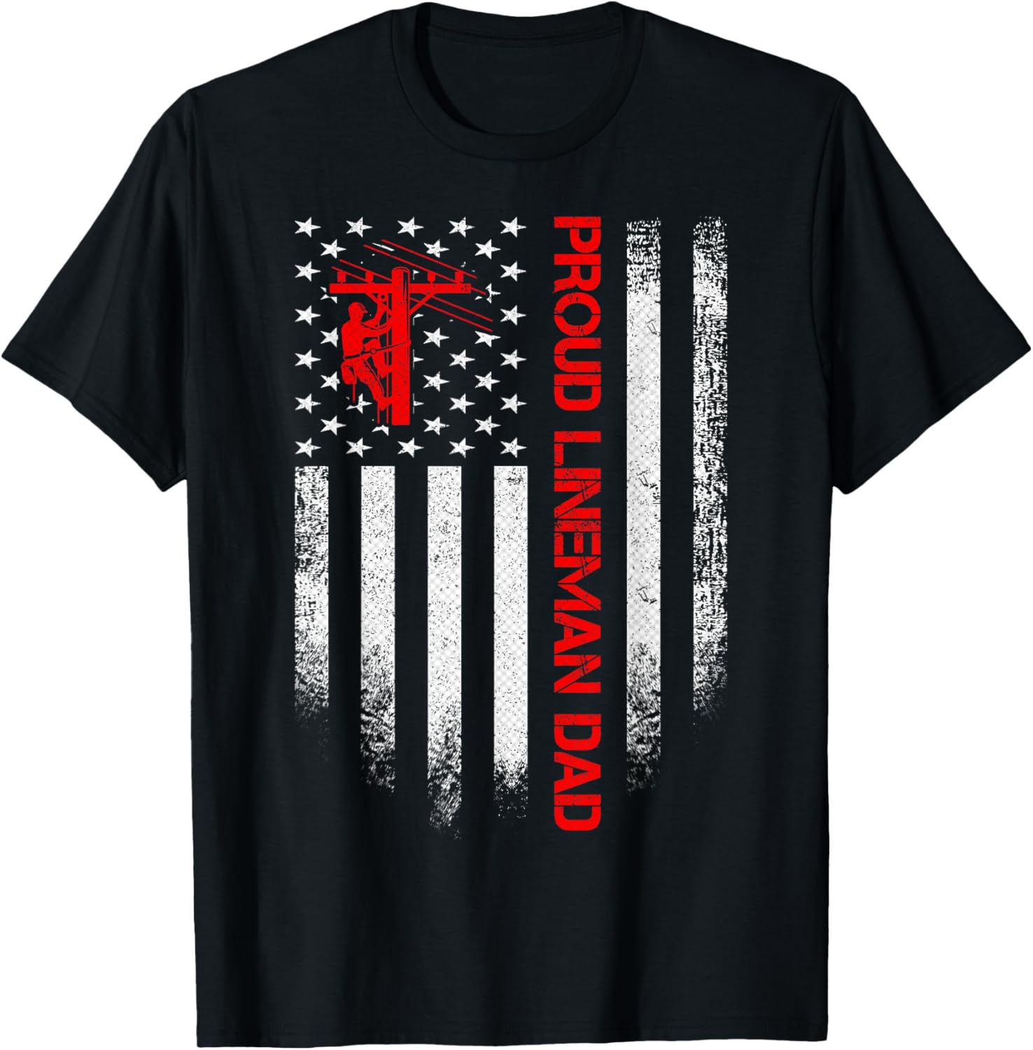 Vintage Usa American Flag Proud Lineman Dad Distressed Funny