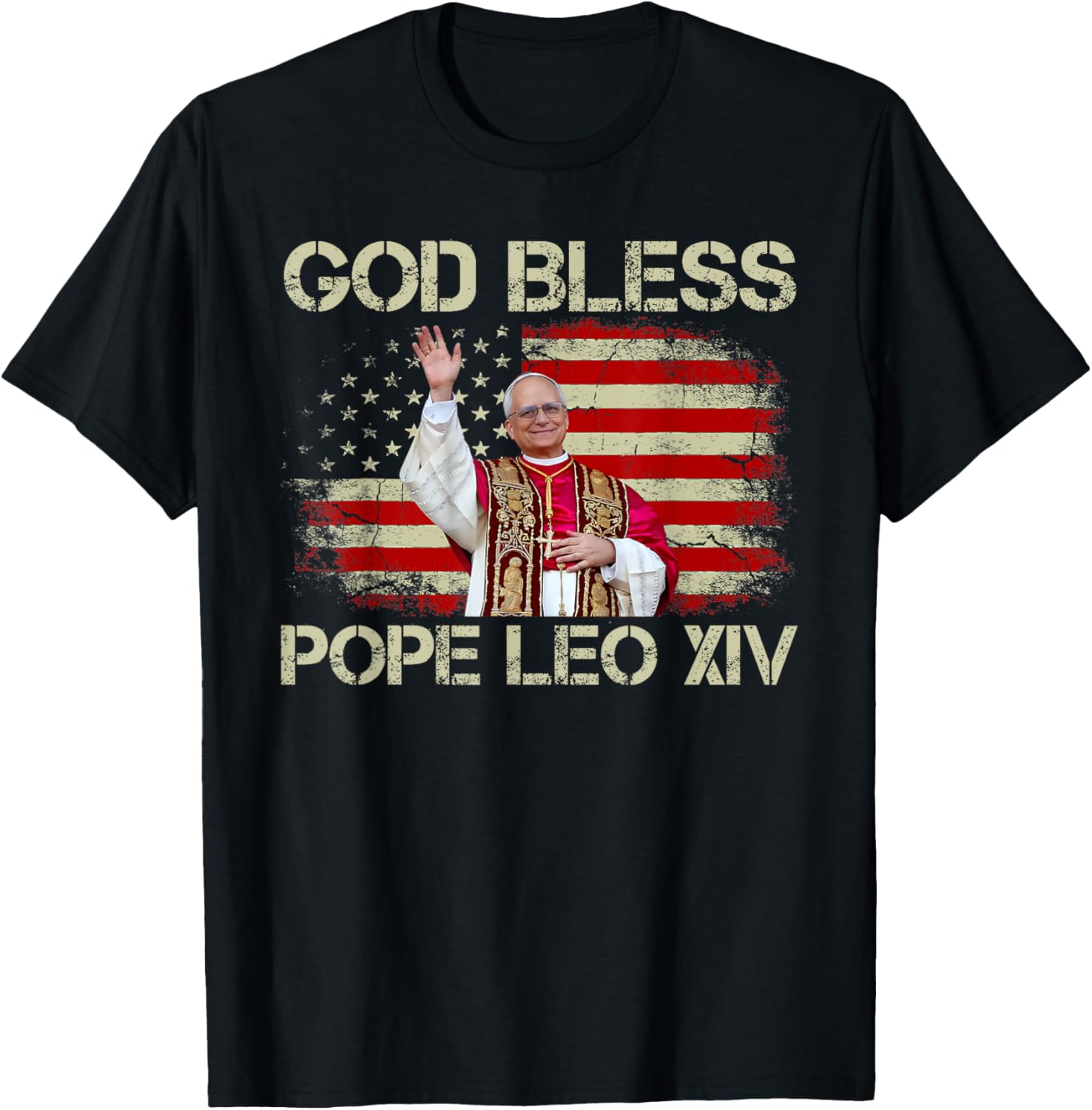 God Bless Pope Leo Xiv Cardinal Robert Prevost American Flag