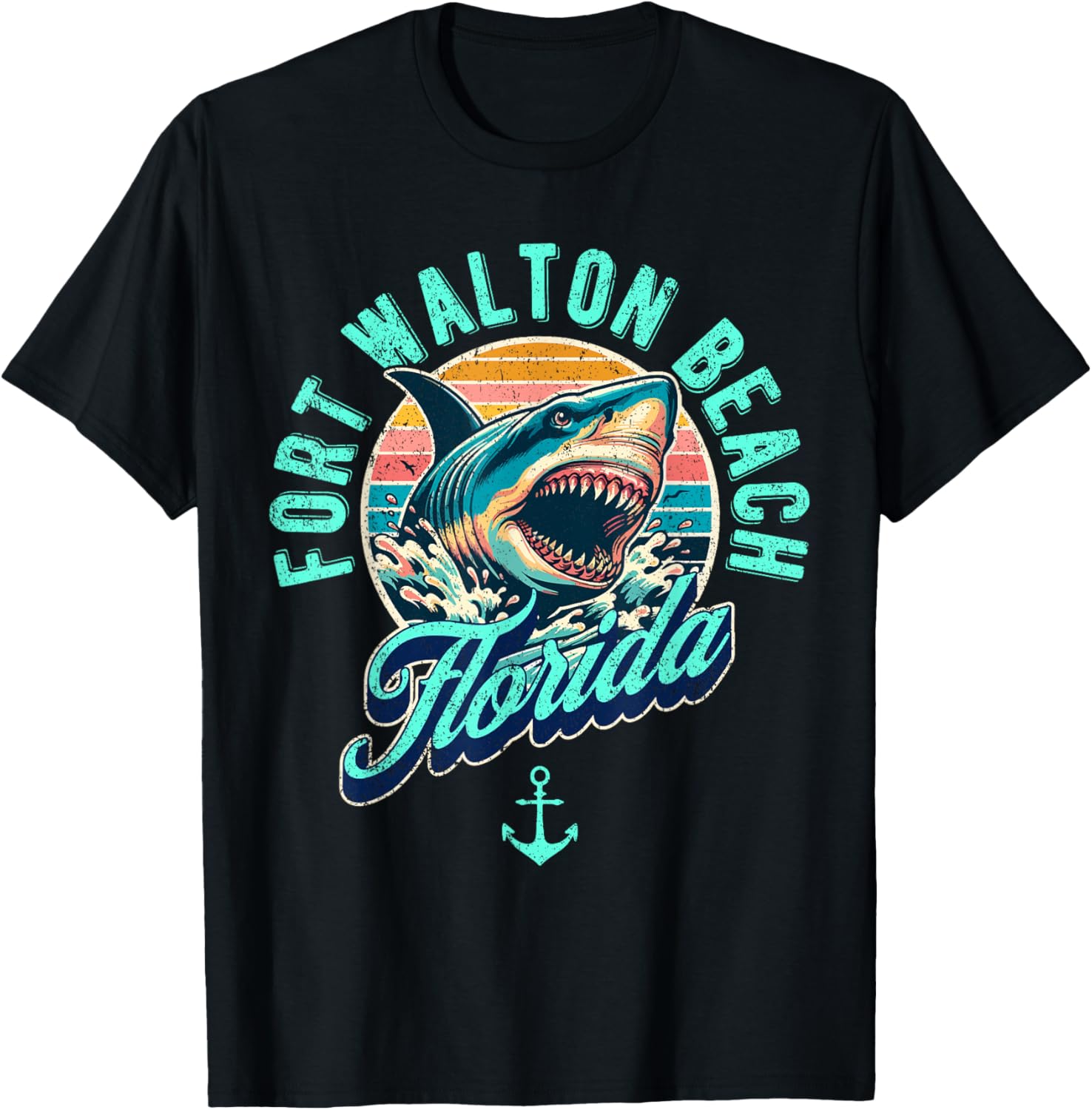 Fort Walton Beach Florida Shark Retro Distressed Design