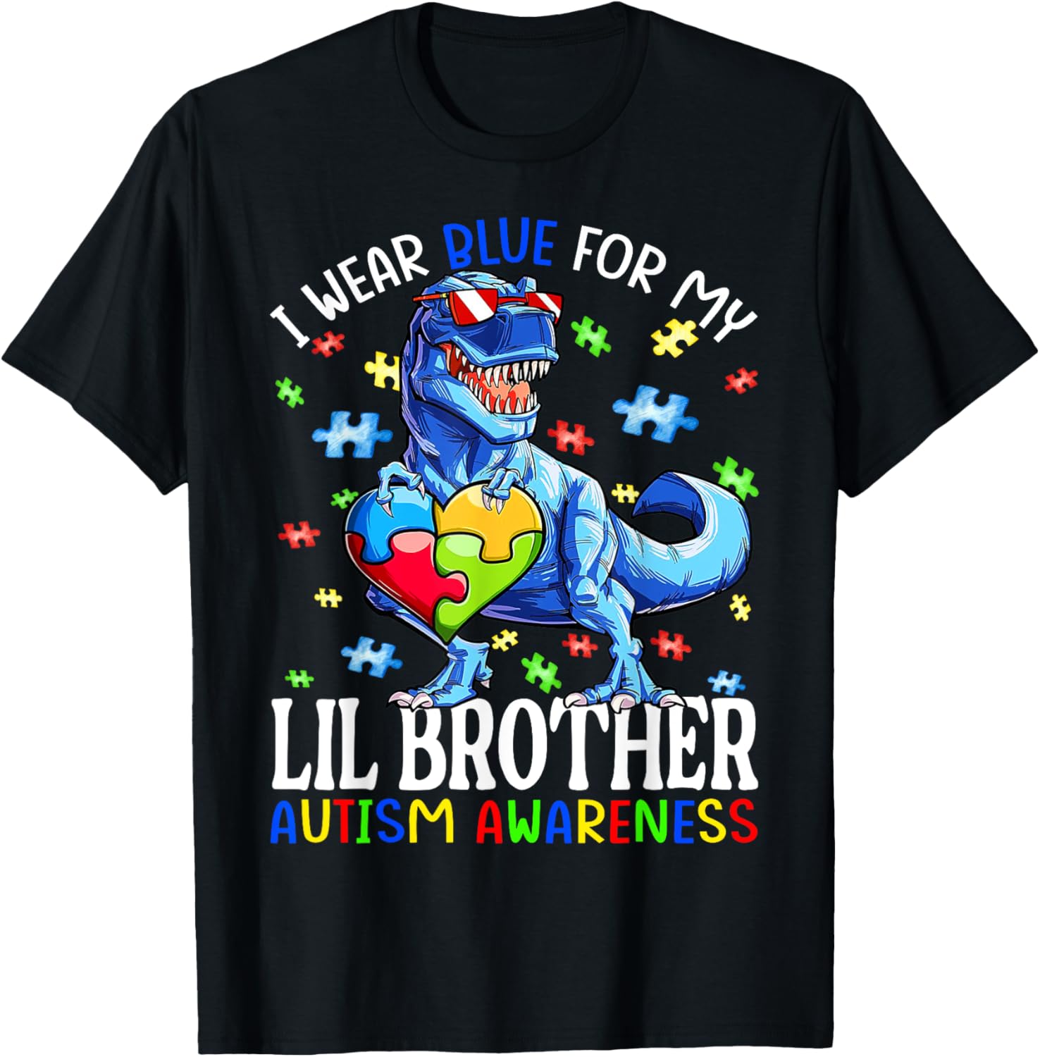 I Wear Blue For My Lil Brother Autism Awareness Dinosaur