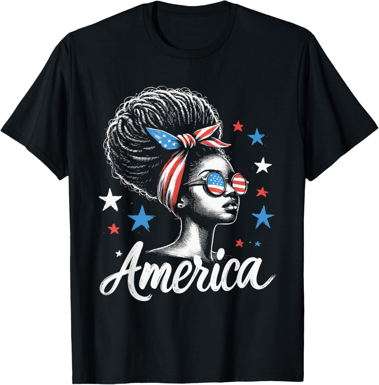 Black African American Women Girl Usa Flag Freedom Patriotic
