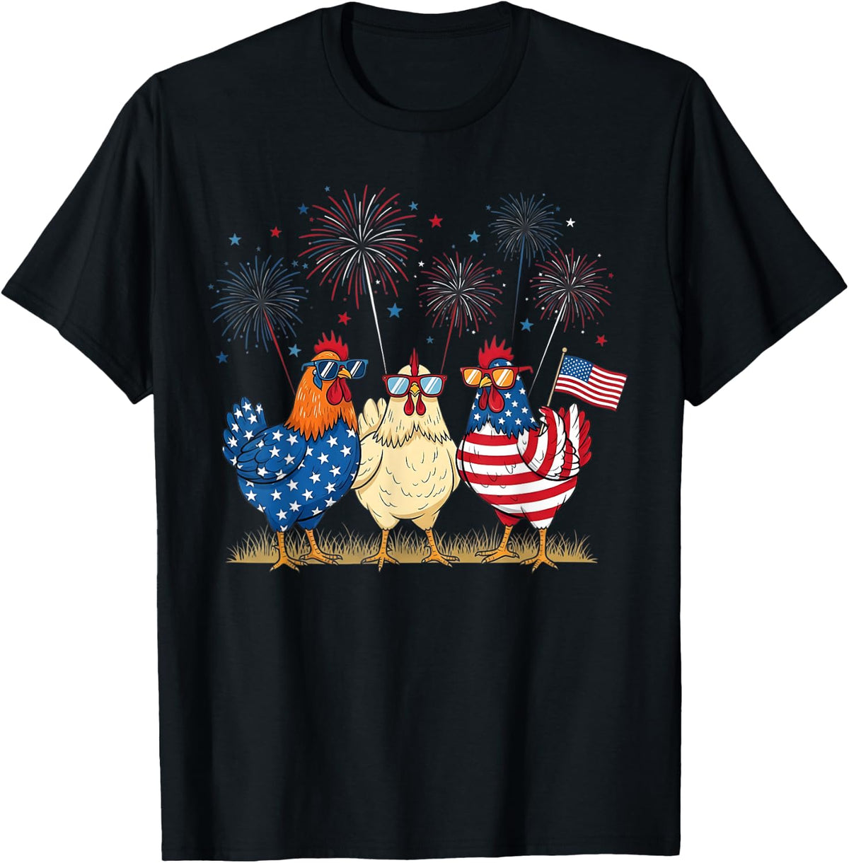 Patriotic Chicken Squad July 4th Humor American Flag Shirt for Women 92