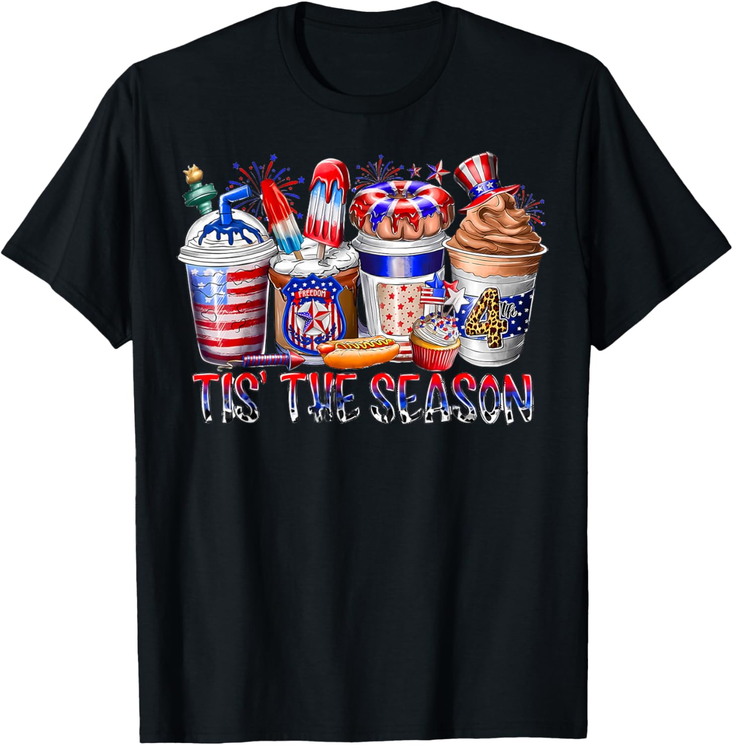Tis The Season With Coffee Cups America Flag 4Th Of July