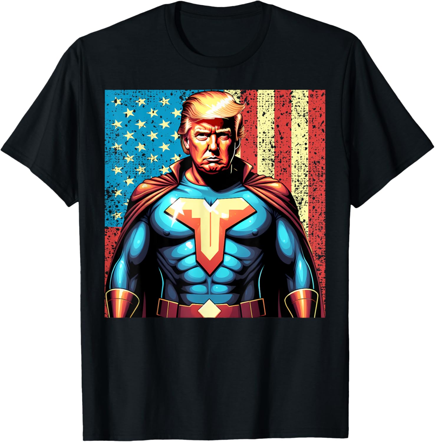 Donald Trump 2024 Superhero Distressed American Flag