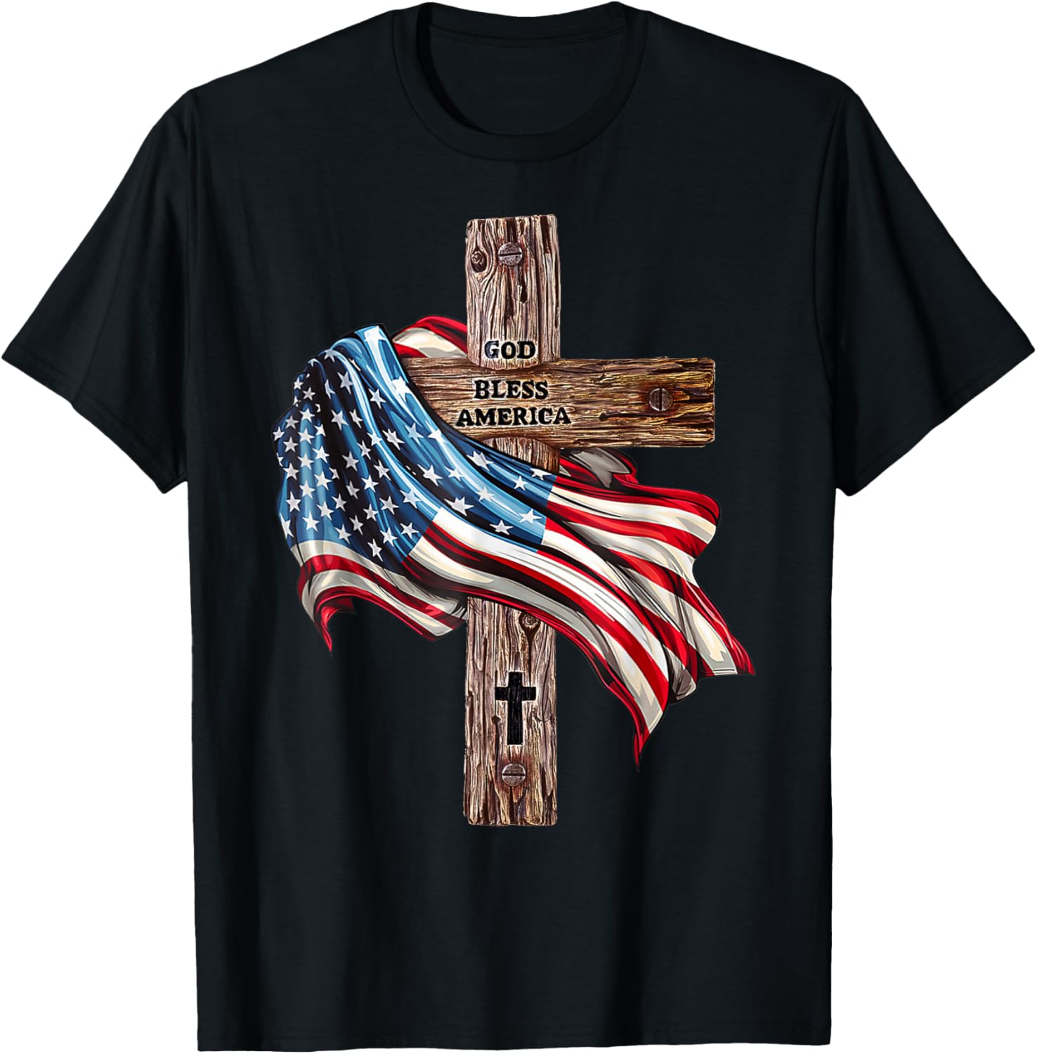 God Bless America Cross American Flag Us Patriotic Christian