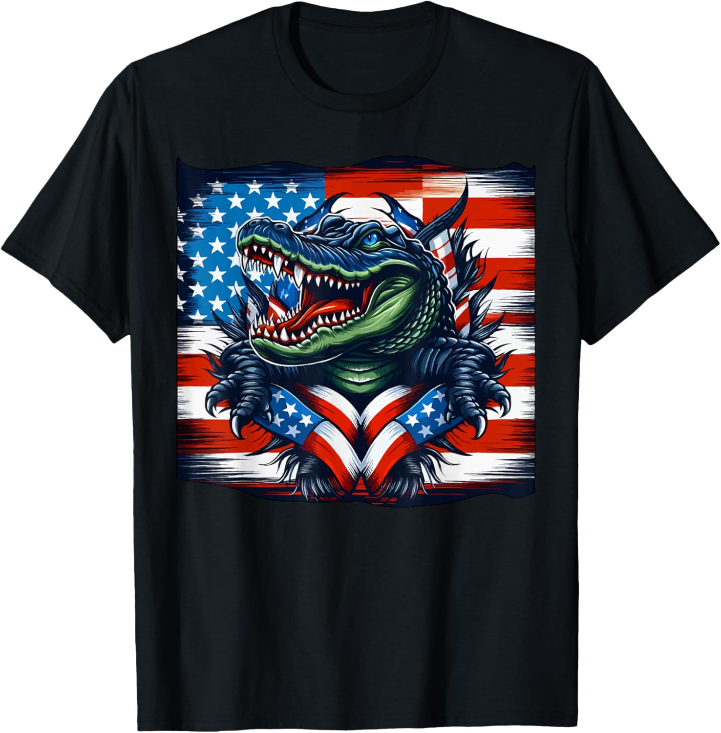 Patriotic Red Blue Usa Flag American Alligator 4Th Of July