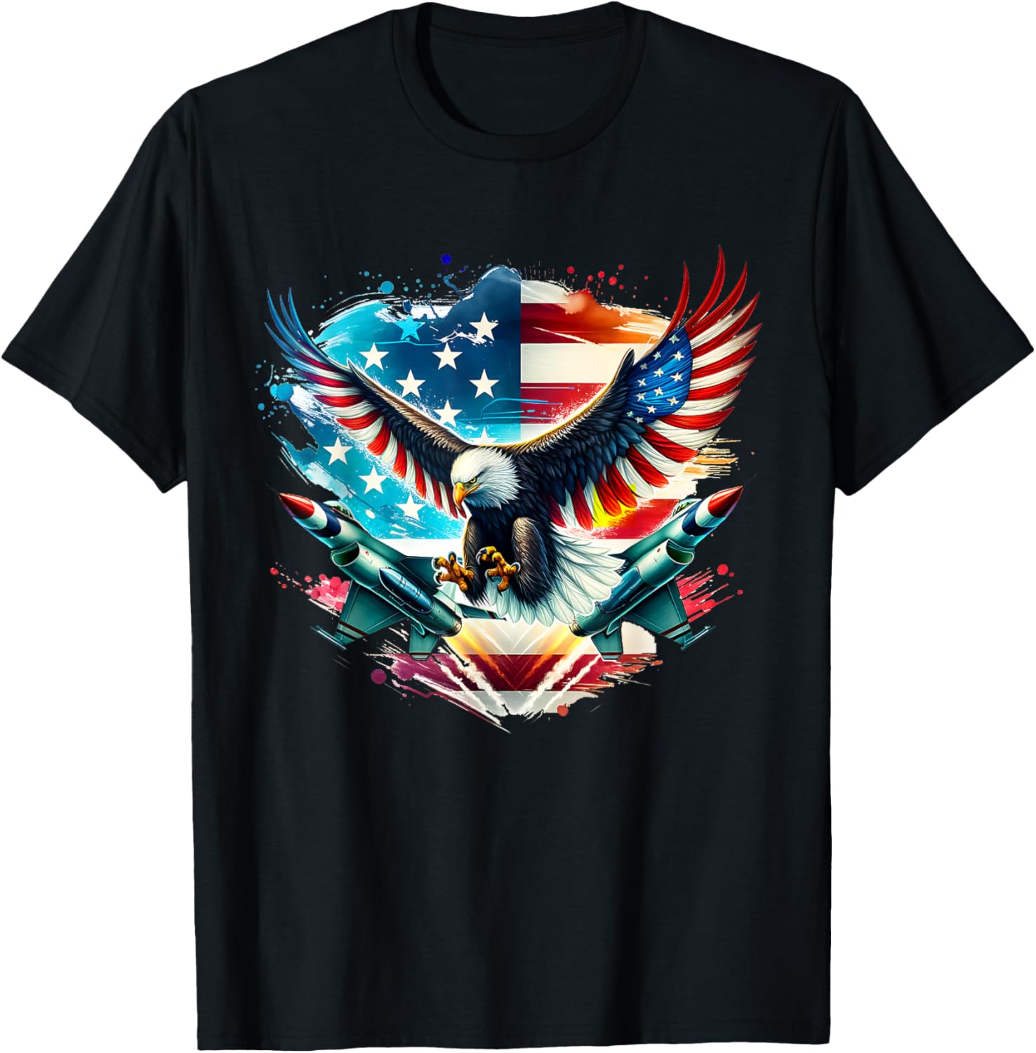 Boys 4Th Of July American Bald Eagle Usa Flag Fighter Jet