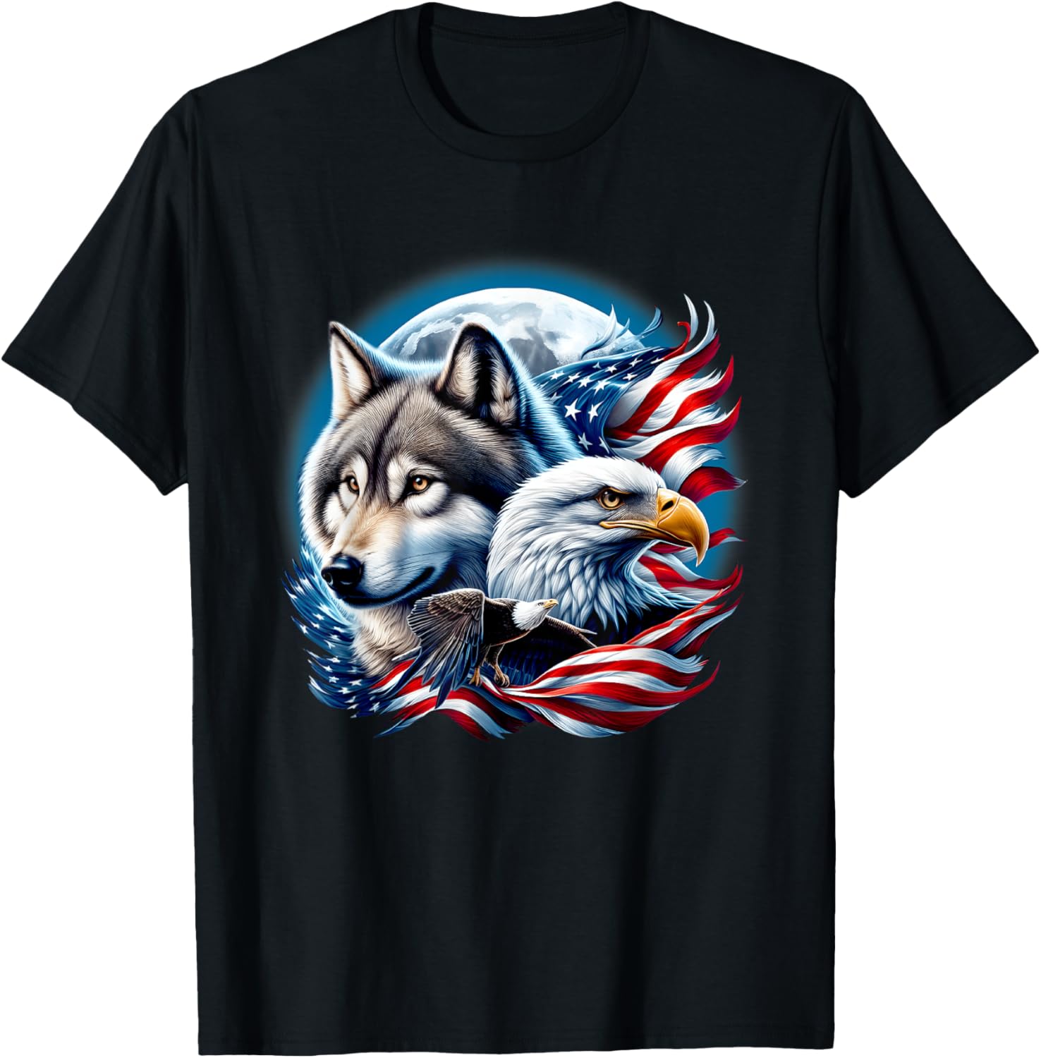 Wolf Bald Eagle American Flag Full Moon New Years Wolf Lover