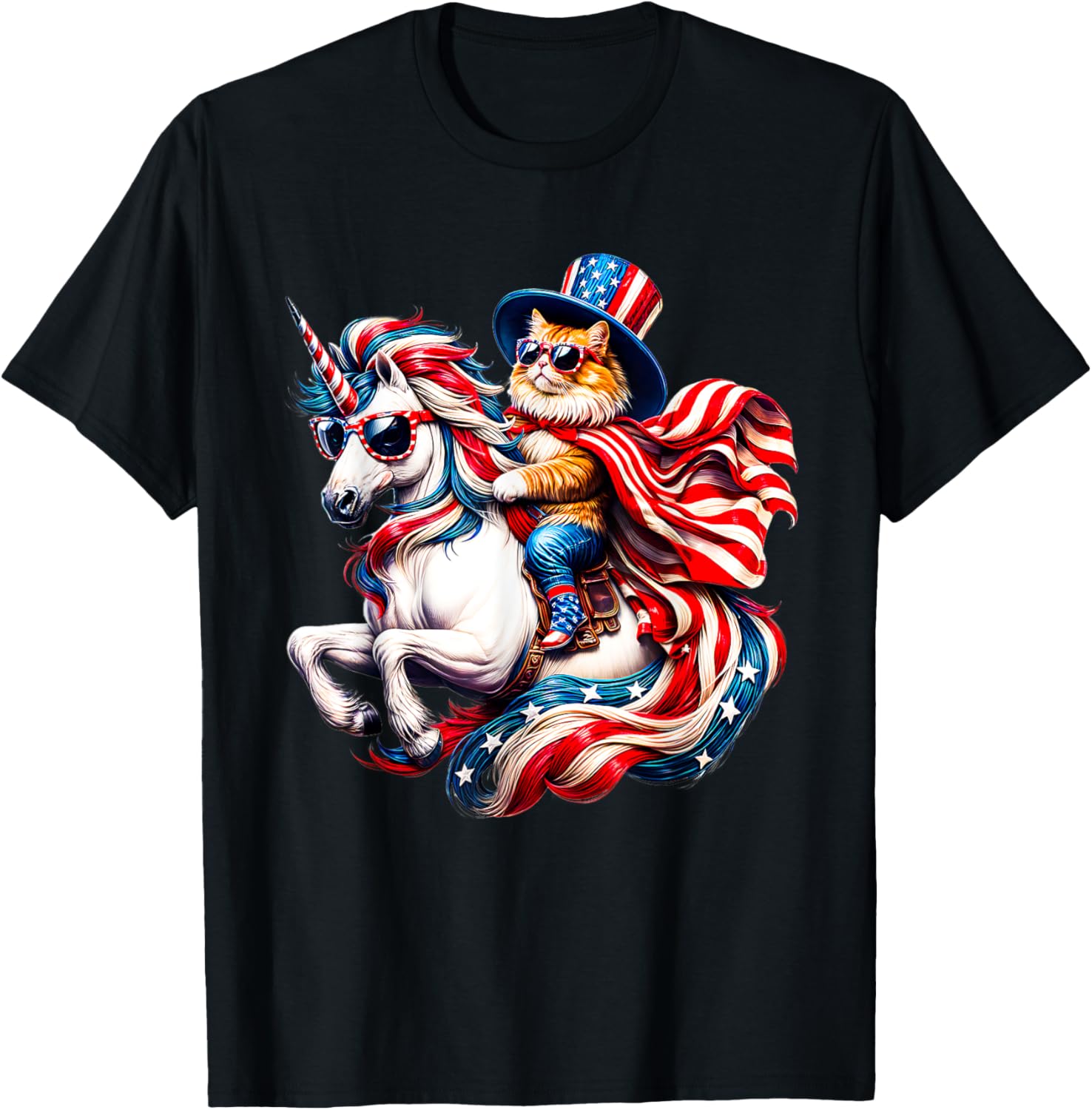 Cat Riding Unicorn Usa Flag Patriotic 4Th Of July