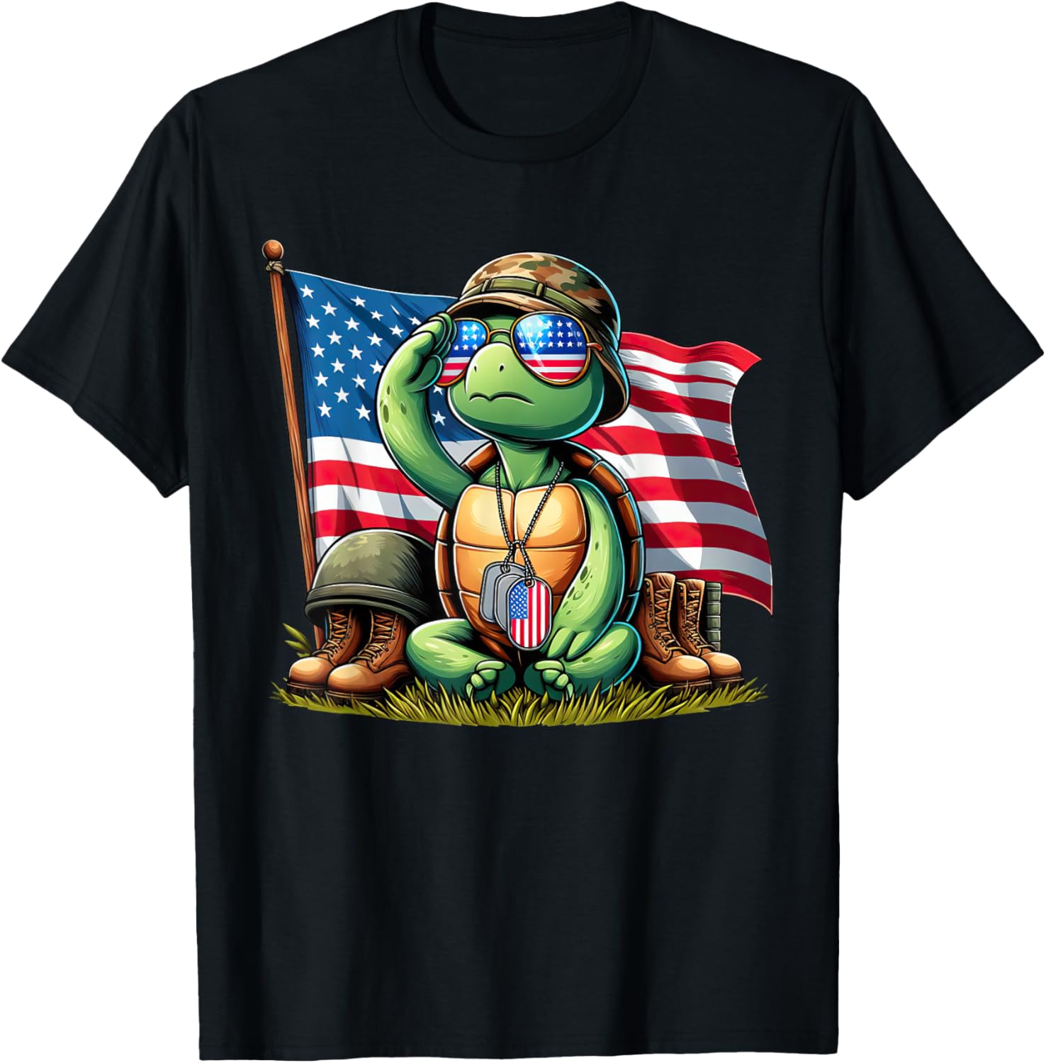 Salute Turtle American Usa Flag Memorial Day 4Th Of July