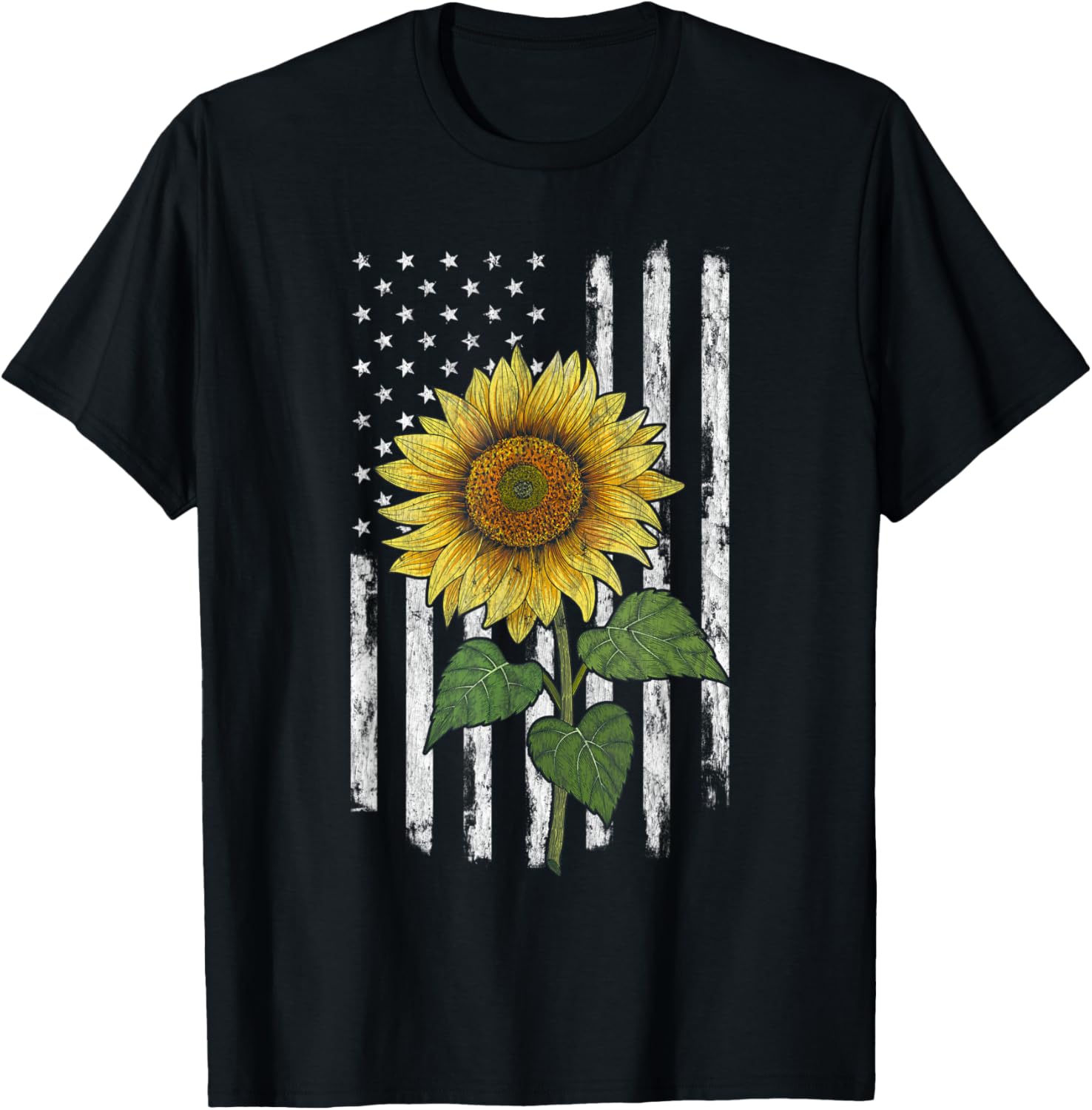 Distressed Usa Flag American Flag Yellow Sunflower Summer