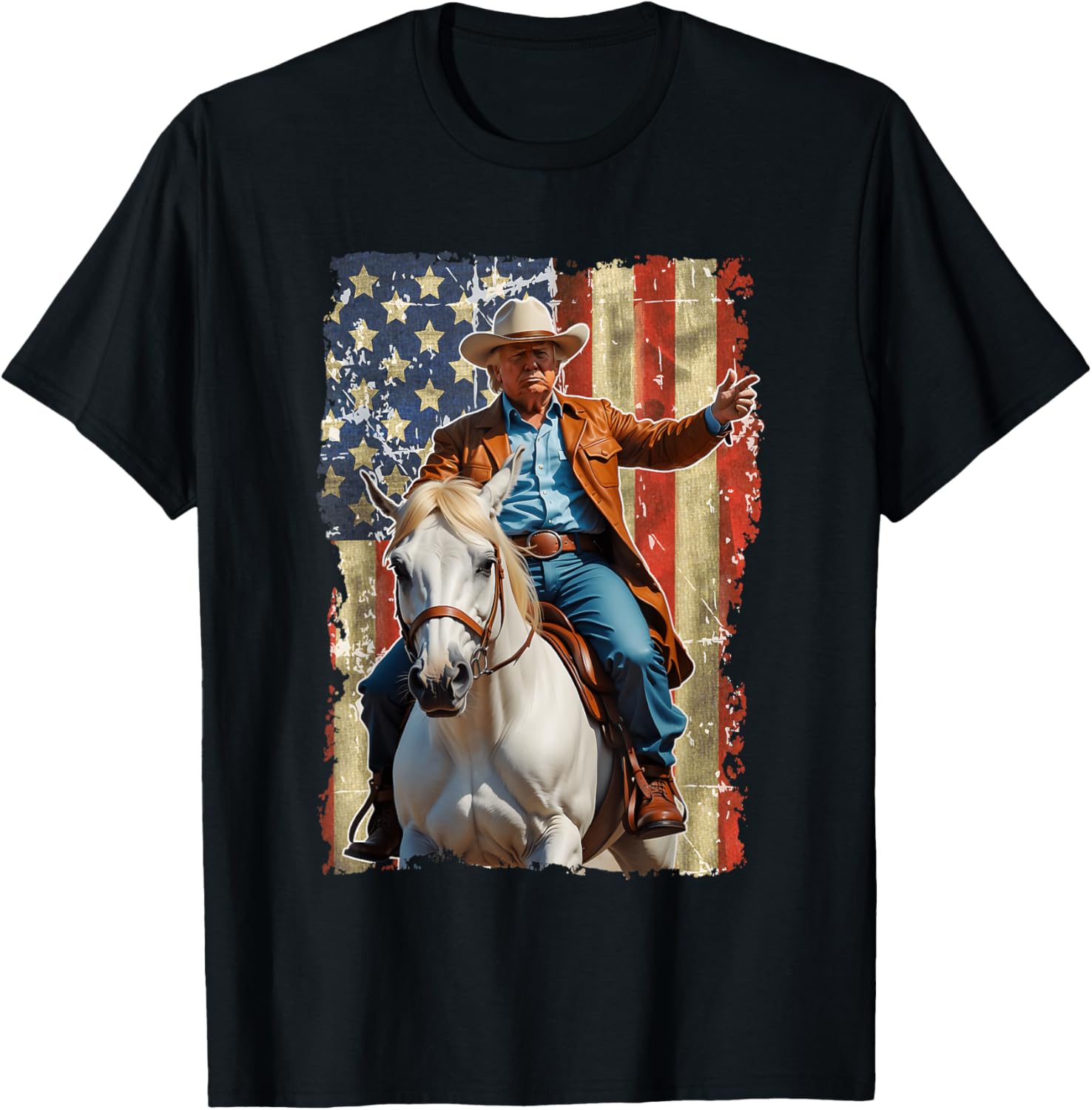 Trump Riding Horse American Flag Cowboy