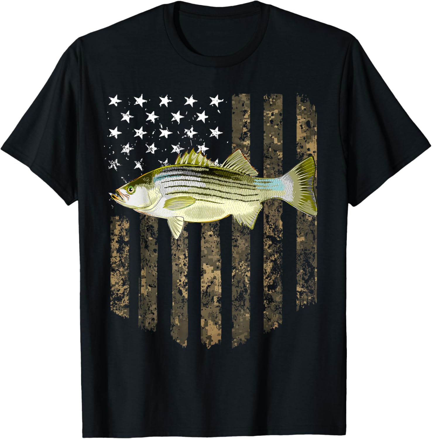 Camo American Flag Striped Bass Fishing 4Th Of July