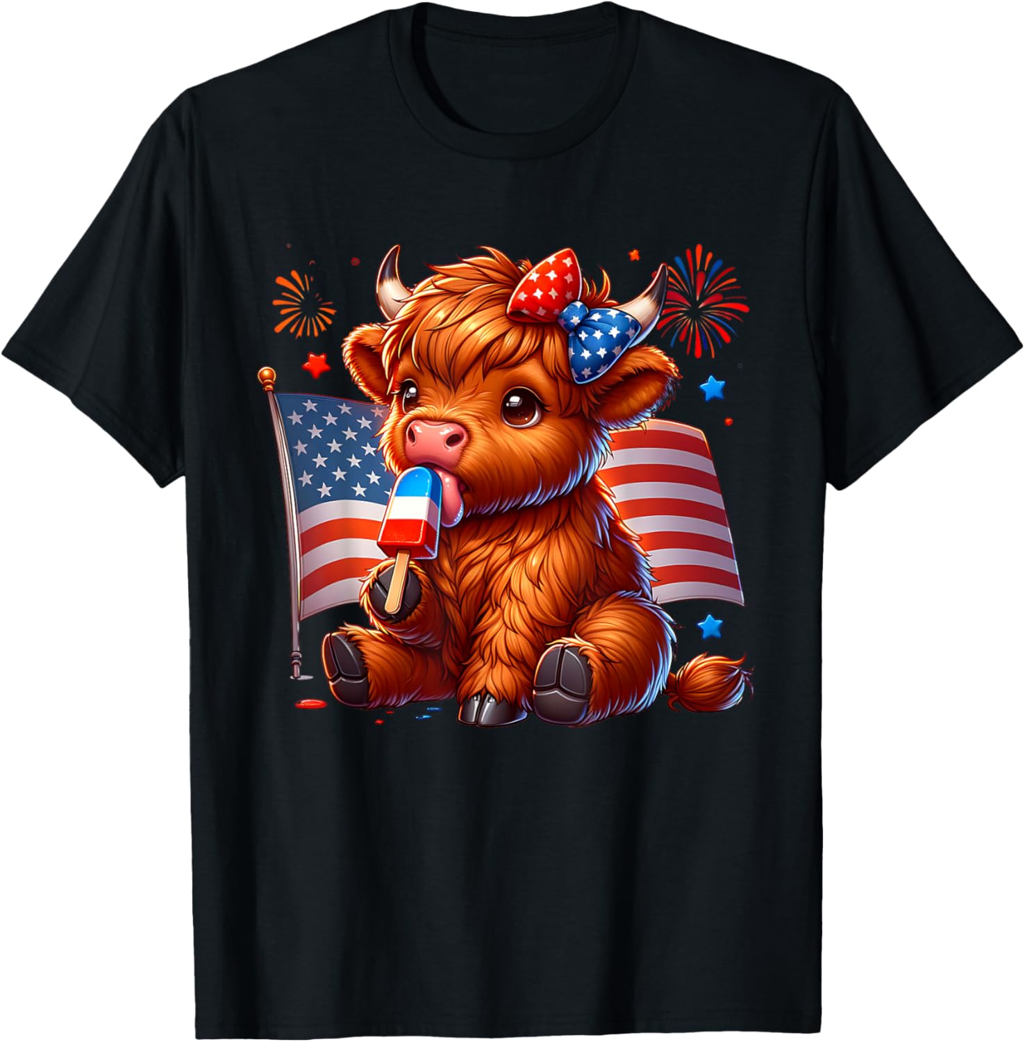 4Th Of July Cute Highland Cow Popsicle Usa Flag Patriotic