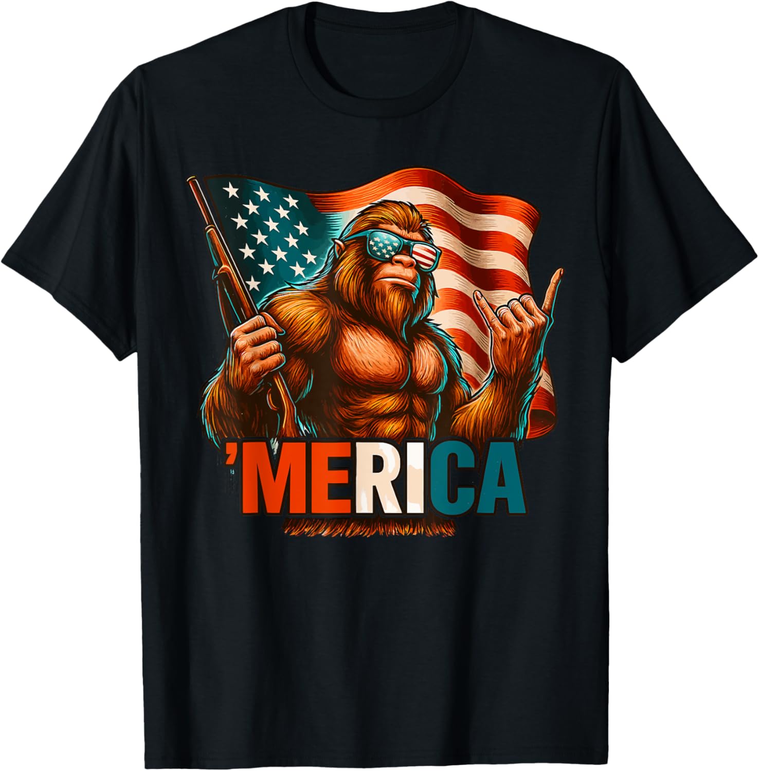 Bigfoot Merica Rock American Flag Usa Patriotic 4Th Of July