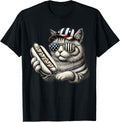 4Th Of July Hotdog Cat Funny Patriotic Cat Usa Flag Men Boys