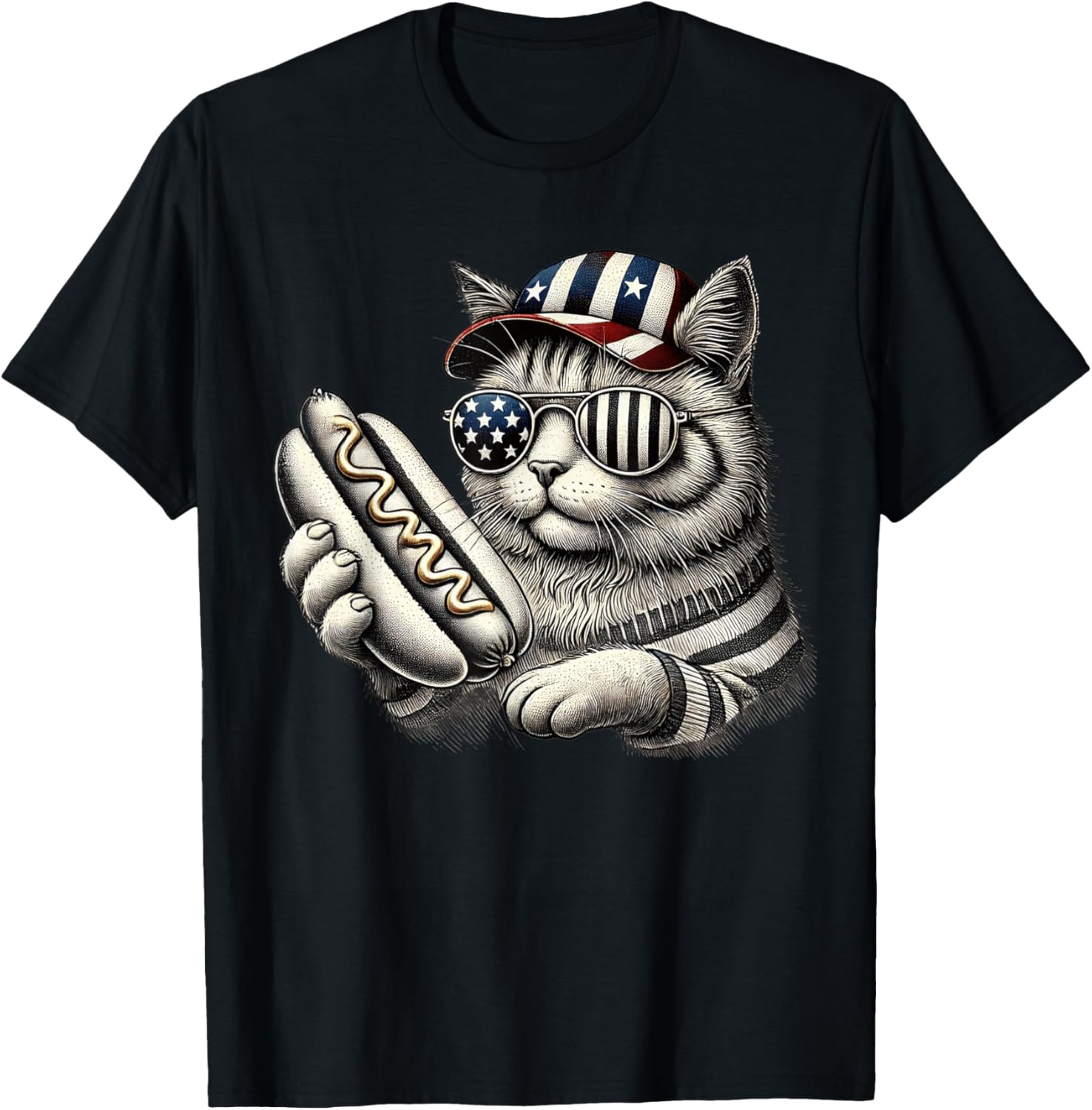 4Th Of July Hotdog Cat Funny Patriotic Cat Usa Flag Men Boys